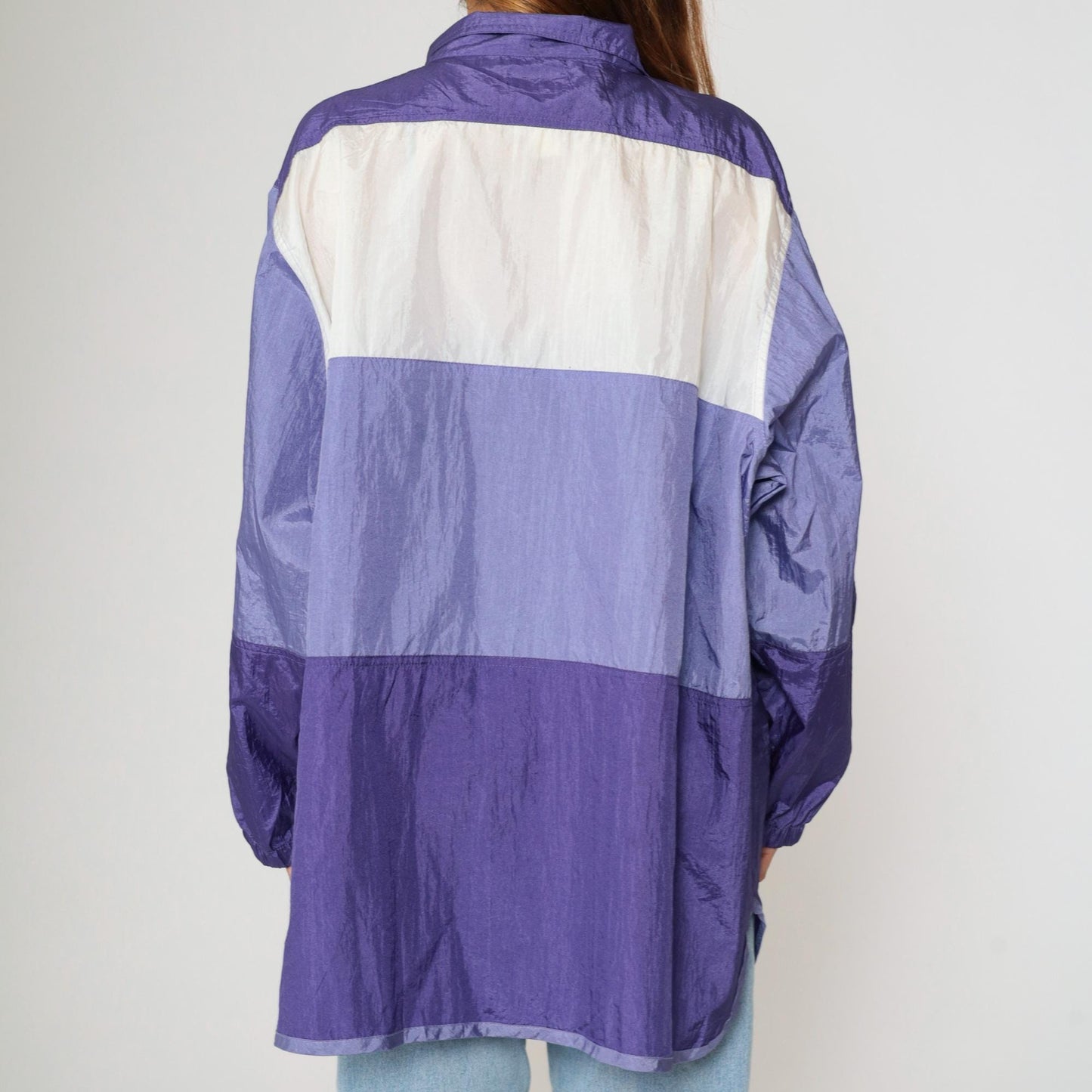 90s Purple White Colour Block Windbreaker Jacket Nylon Zip Plus Size XXL