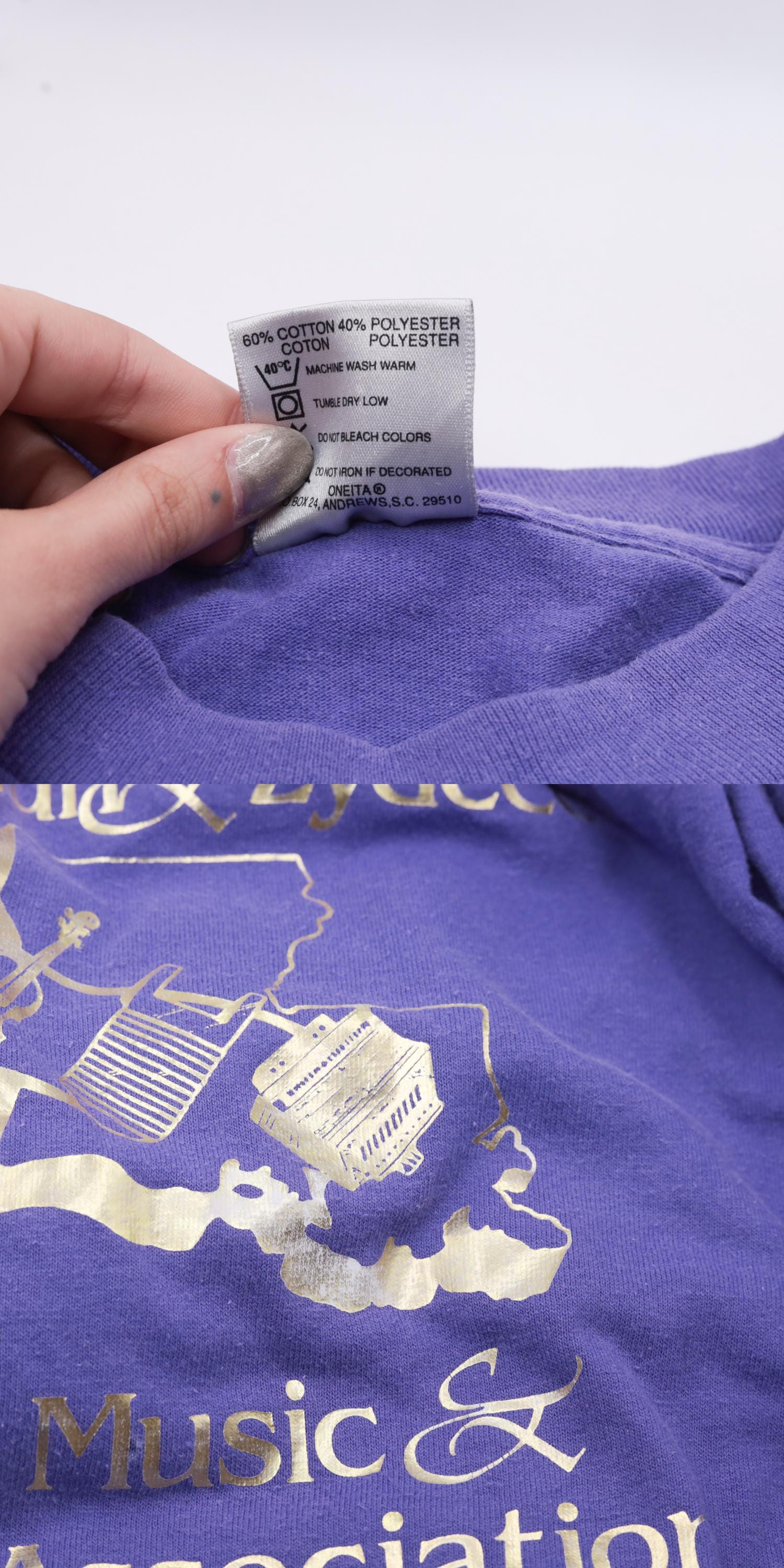 90s West Coast Cajun Zydeco Music Graphic T-Shirt Purple Metallic Large