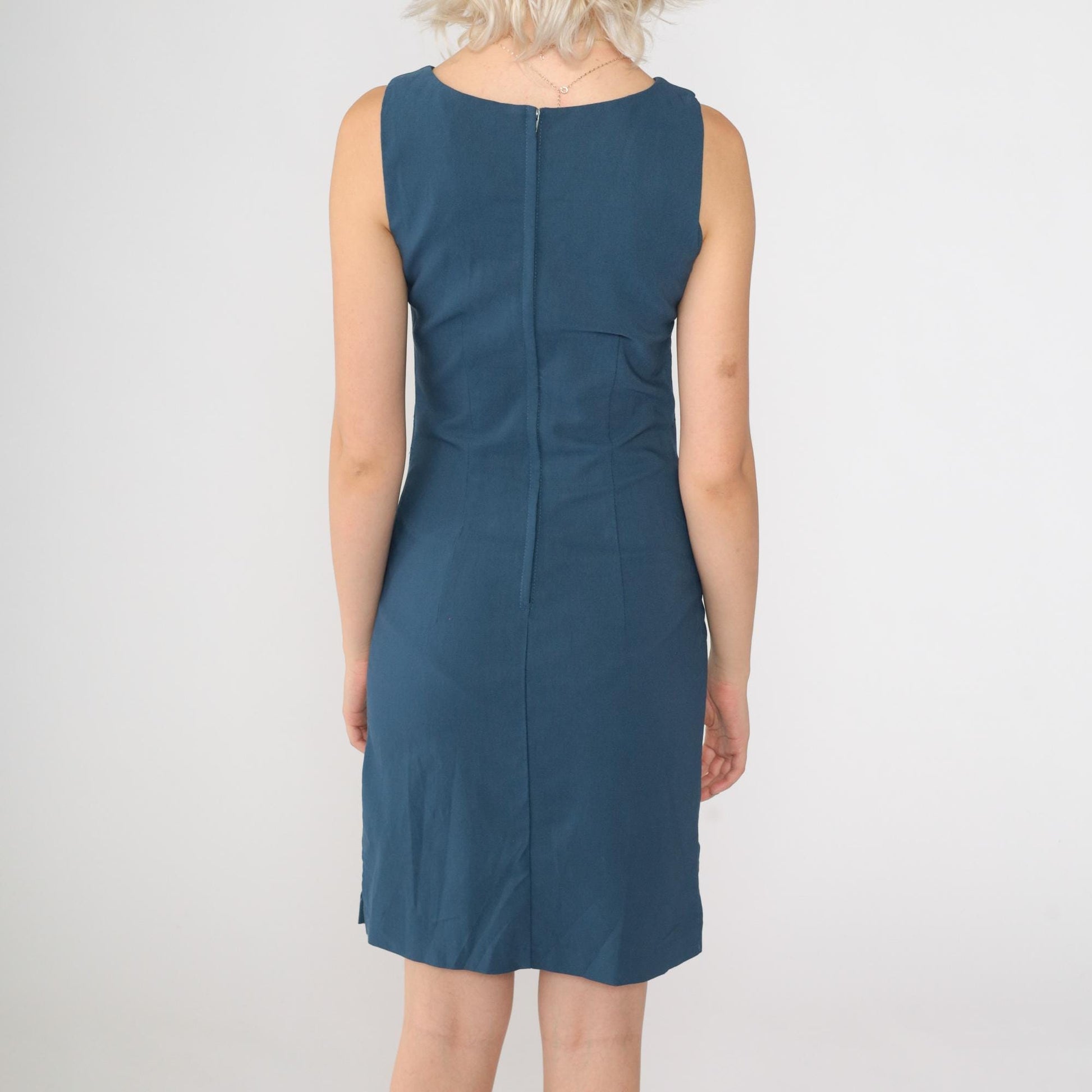 90s Blue Floral Embroidered Sheath Mini Dress Sleeveless Extra Small