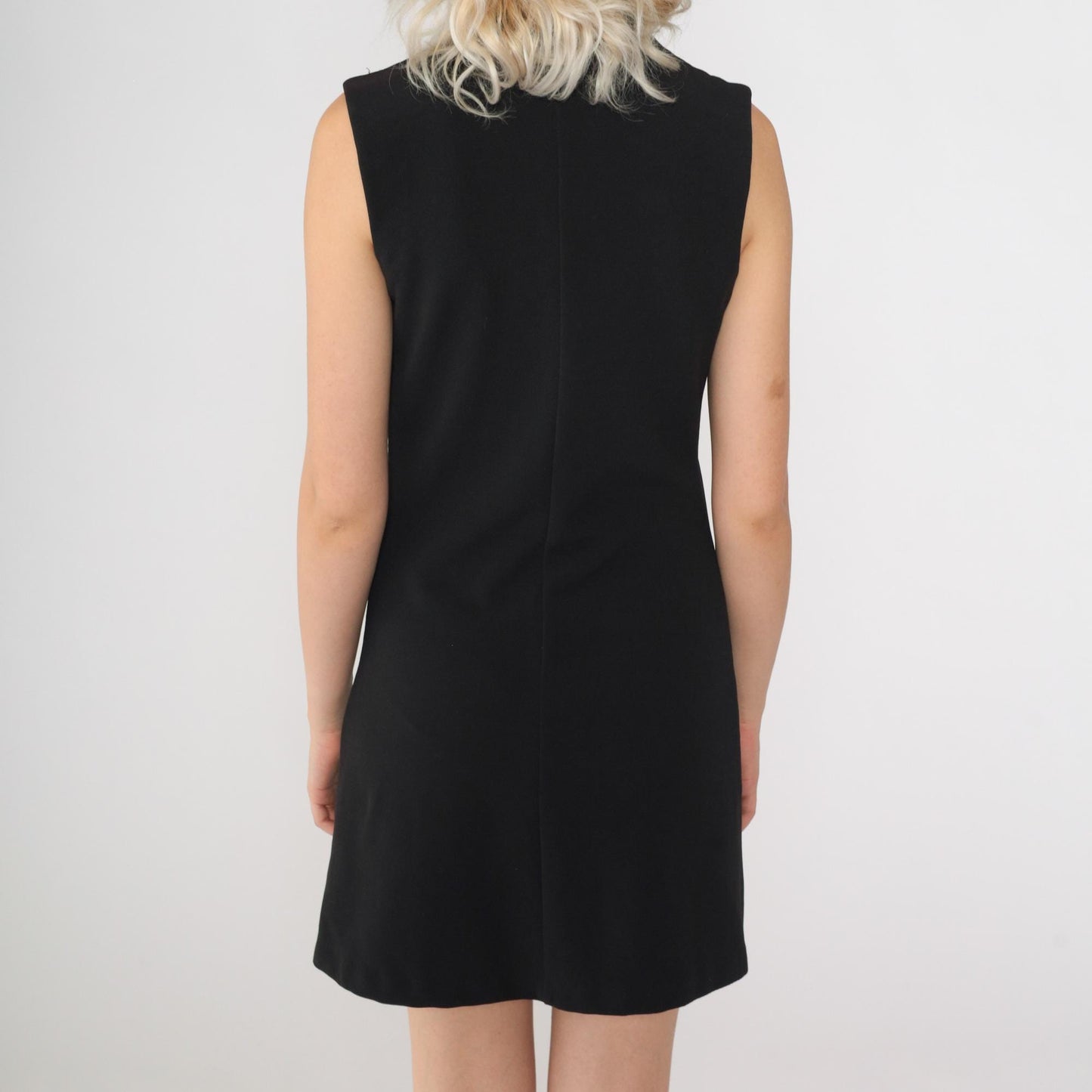 90s Black Button-Up Mini Dress Sleeveless Shift Small