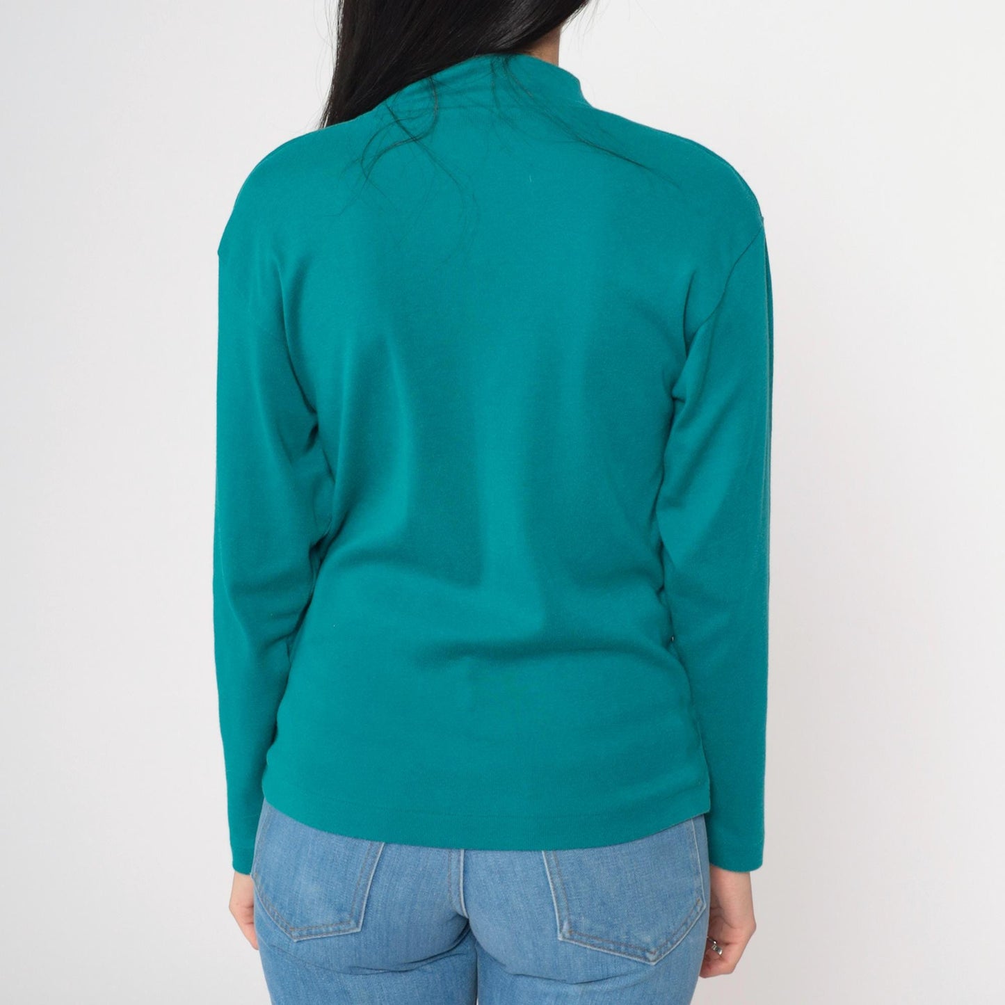 90s Teal Mock Neck Long Sleeve T-Shirt Small S