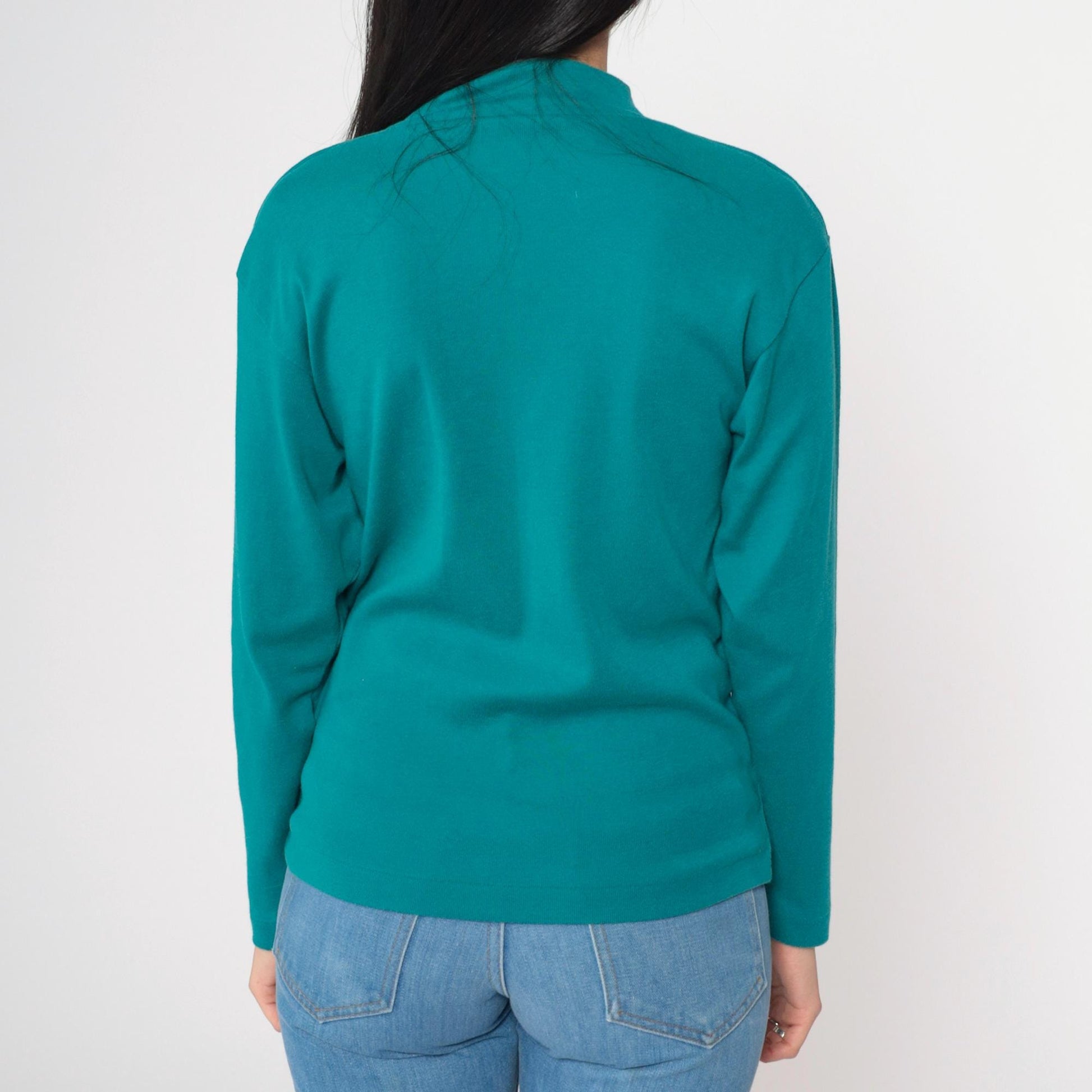90s Teal Mock Neck Long Sleeve T-Shirt Small S