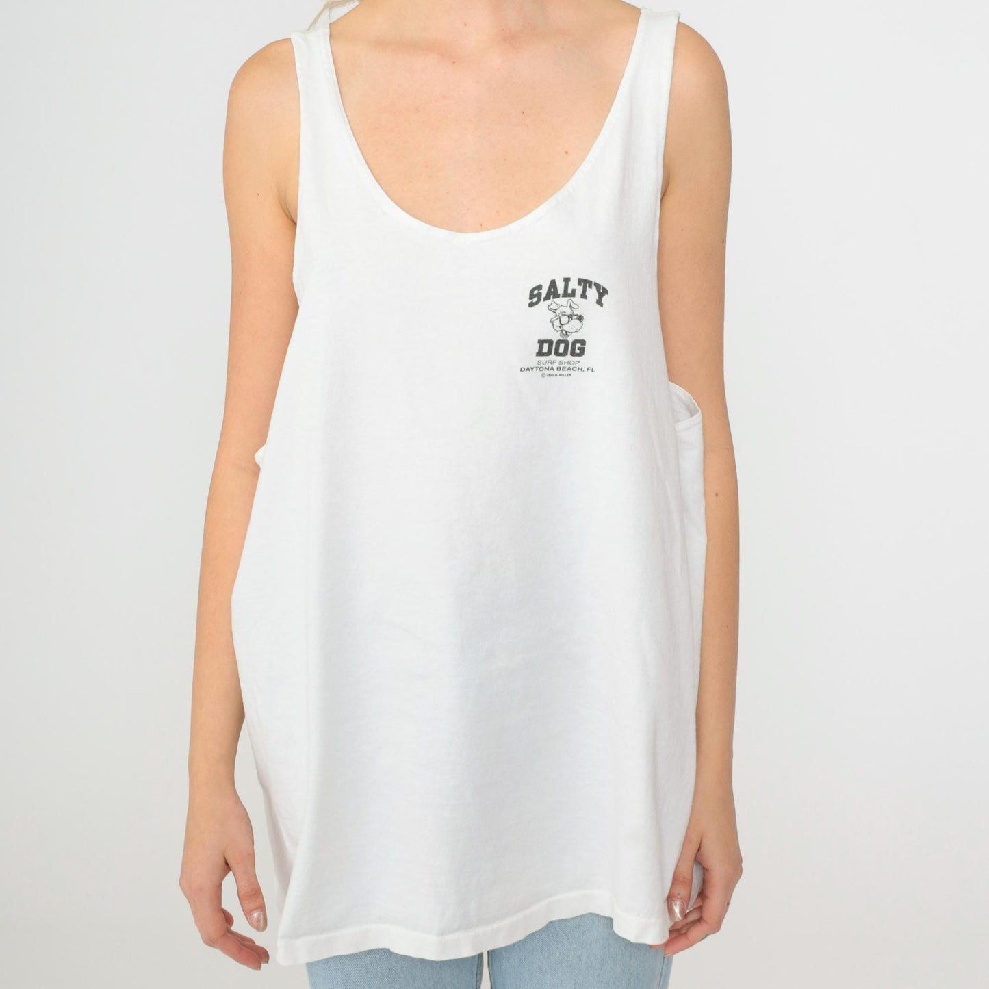 90s Salty Dog Surf Shop Tank Top Daytona Beach Florida Graphic White Extra Large XL