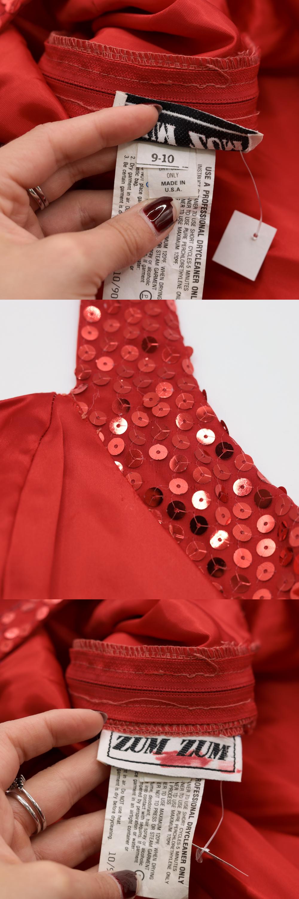 90s Zum Zum Red Satin Sequin Mini Halter Dress Open Back Medium