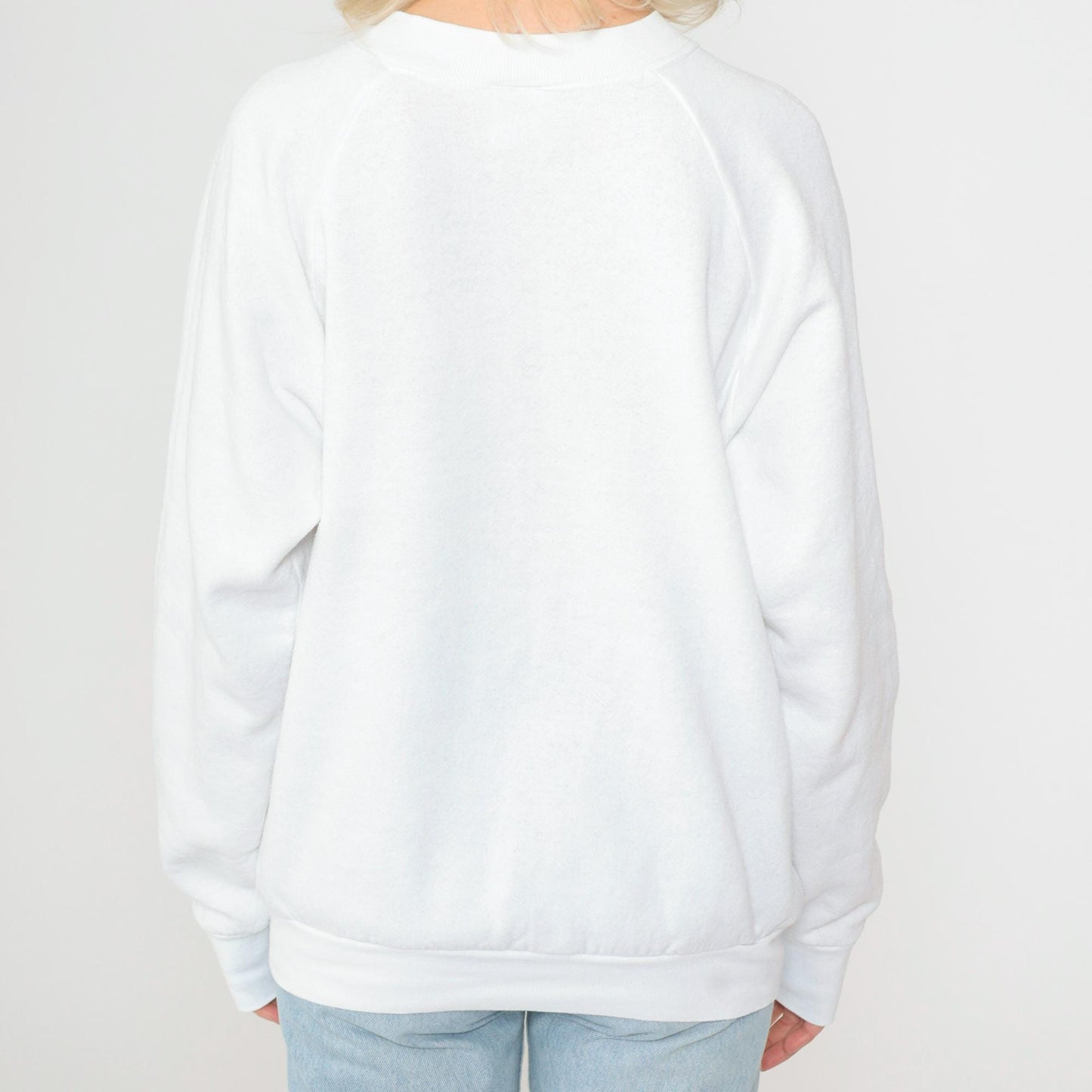 90s Goose Floral Cross-Stitch Sweatshirt White Raglan Graphic Large