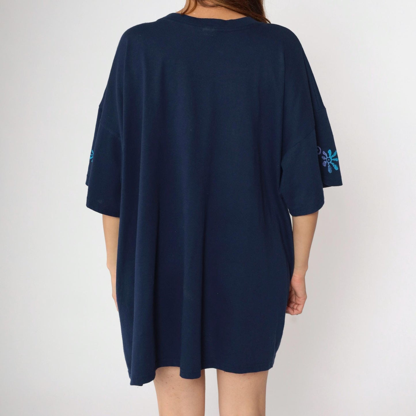 90s Giraffe Print T-Shirt Dress Navy Blue Graphic Mini Plus Size XXL