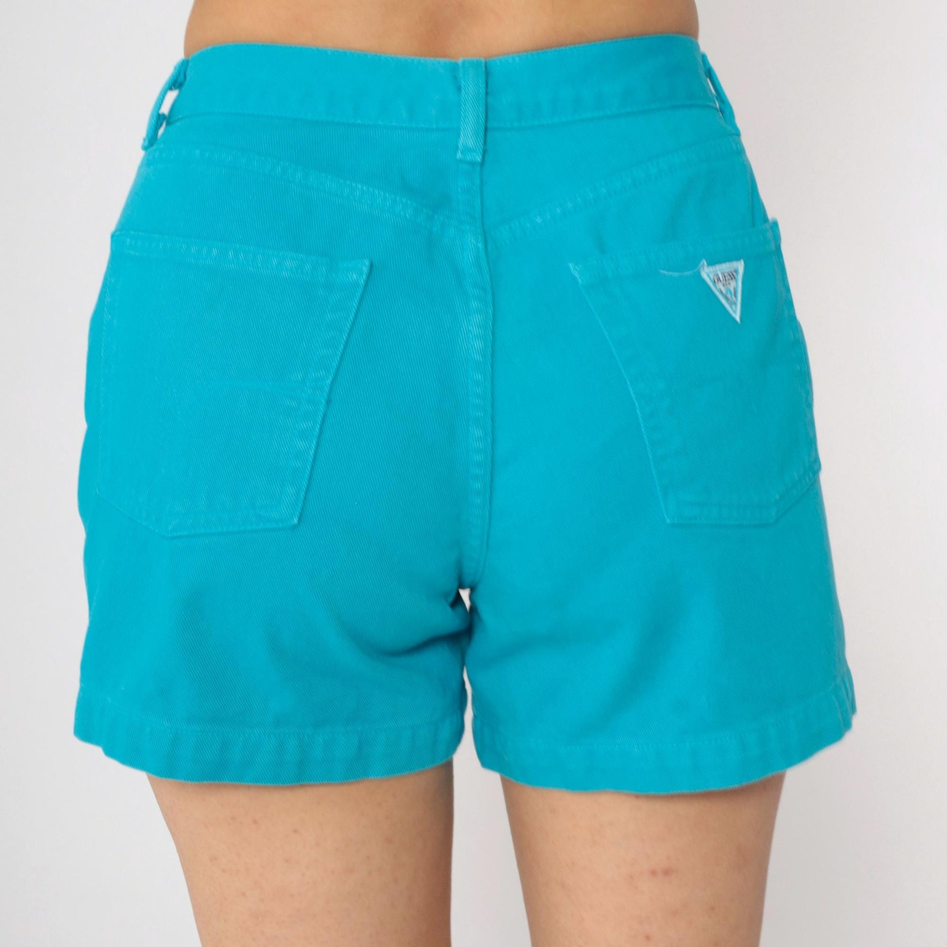 90s Guess Turquoise Denim Shorts Mid Rise Small 30