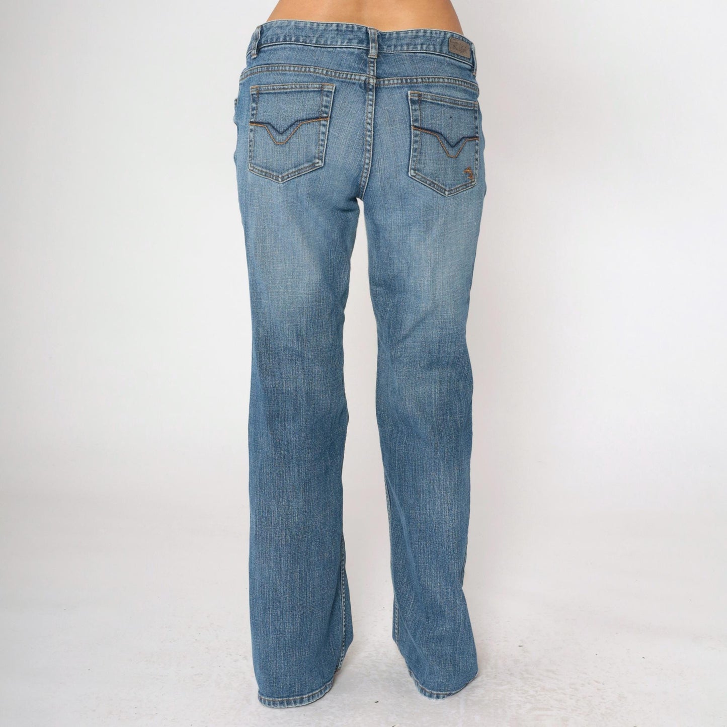 Harley Davidson Y2K Medium Wash Flared Jeans Mid Rise Bootcut Long 14