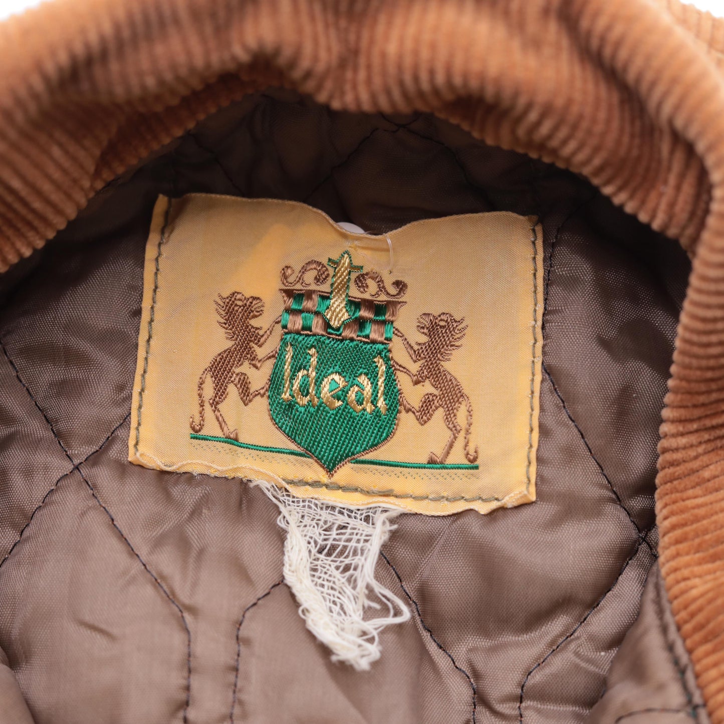 80s Green Nylon Ski Suit Brown Corduroy Collar Quilted Snowsuit Medium