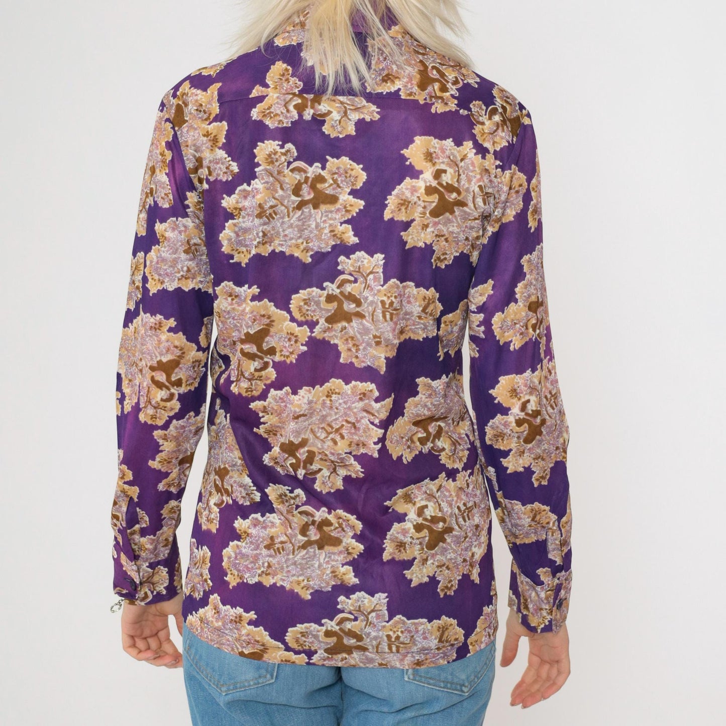 70s Purple Pastoral Lute Player Dagger Collar Shirt Long Sleeve Extra Small