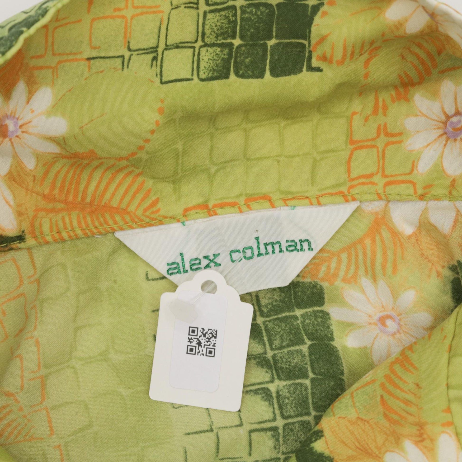 70s Green Floral Button-Up Blouse Dagger Collar Long Sleeve Medium
