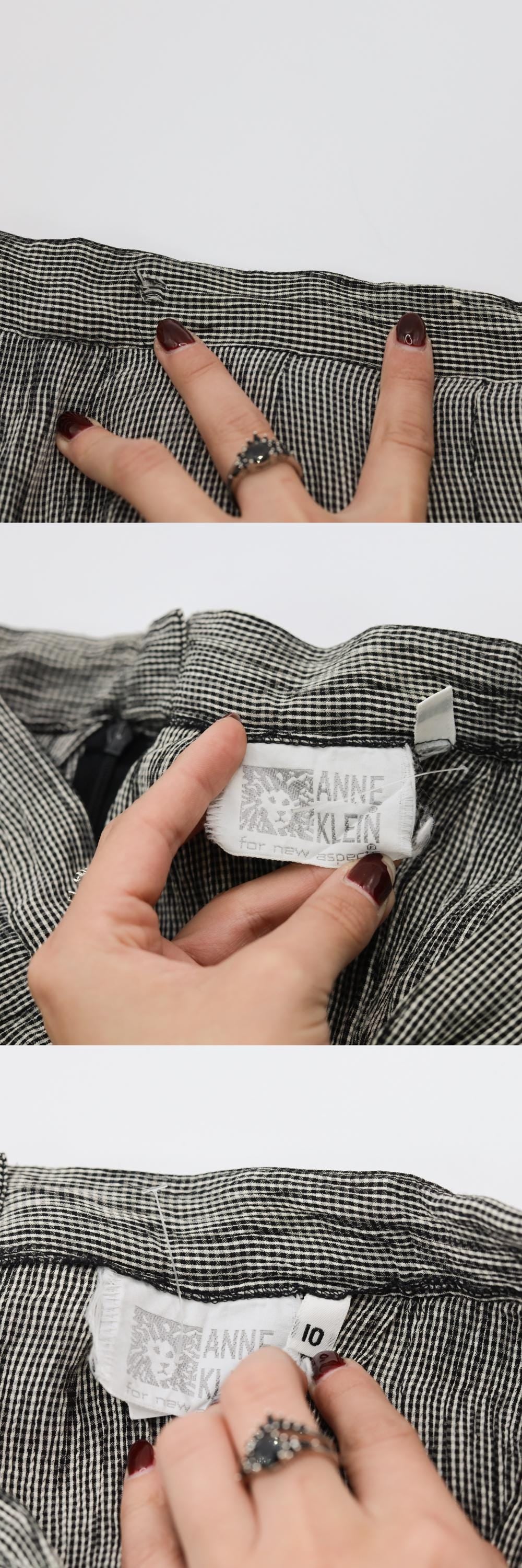 90s Anne Klein Black White Gingham Pleated Skirt High Waist Small