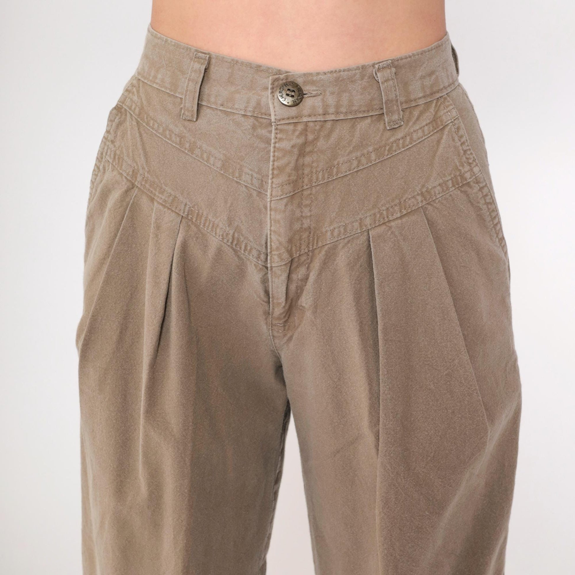 90s Cherokee Brown Cotton High-Waisted Pleated Trousers Small