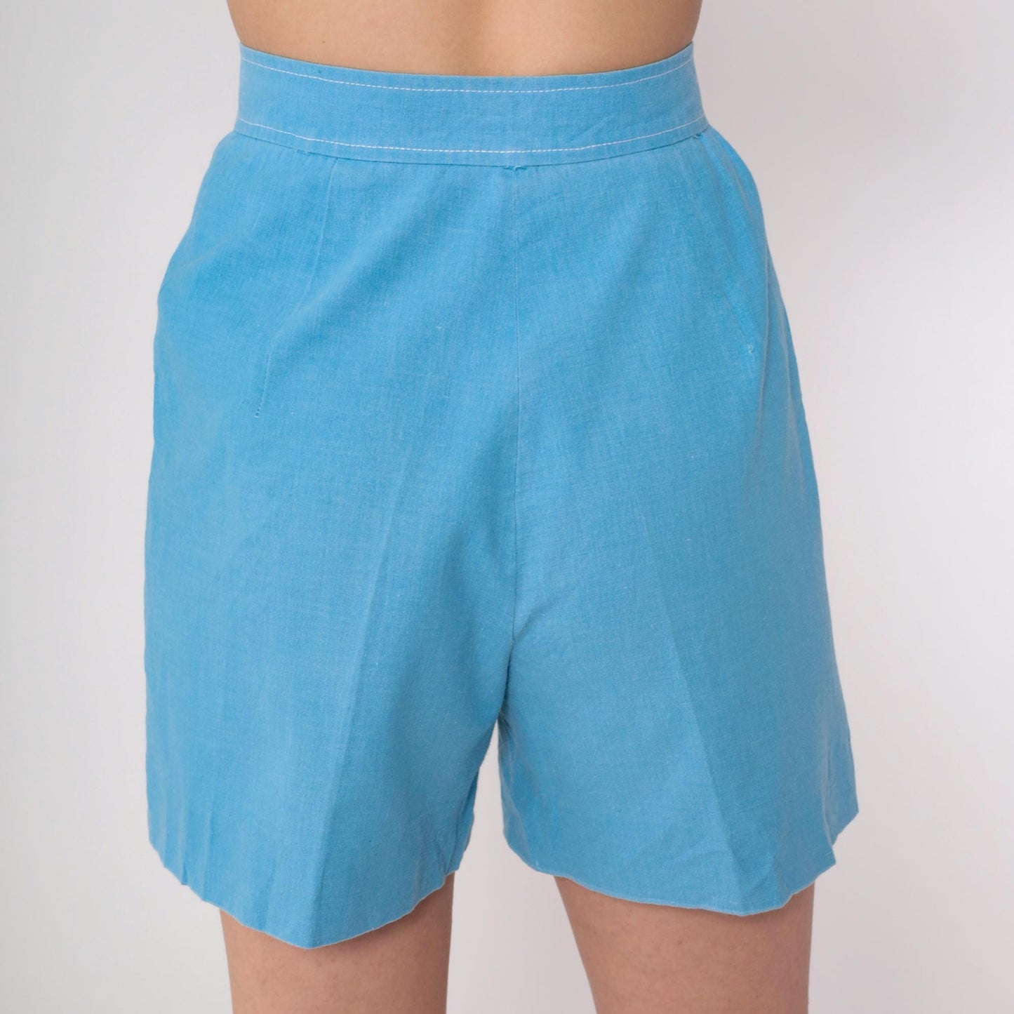 70s High-Waisted Shorts Blue Cotton Blend Hotpants Extra Small XS