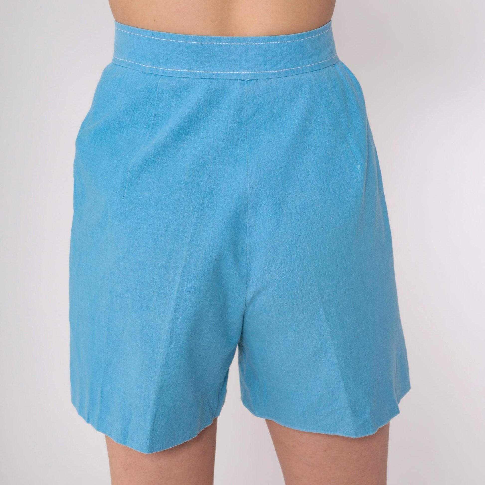 70s High-Waisted Shorts Blue Cotton Blend Hotpants Extra Small XS