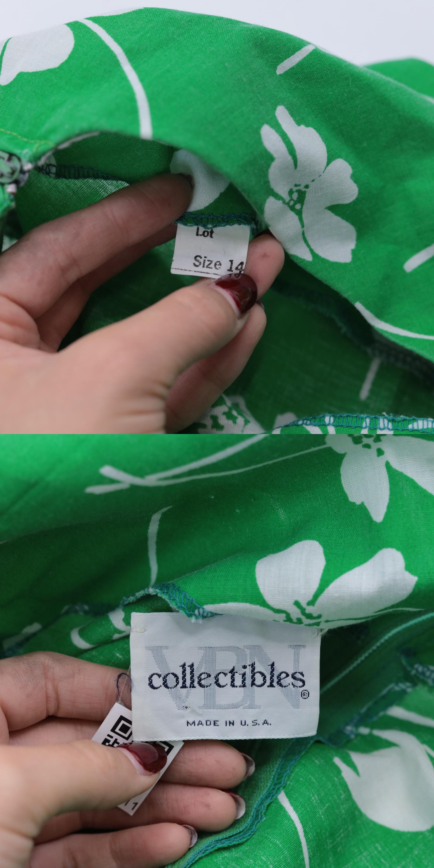 70s Green Floral Midi Wrap Dress Sleeveless High Waist White Belt Large