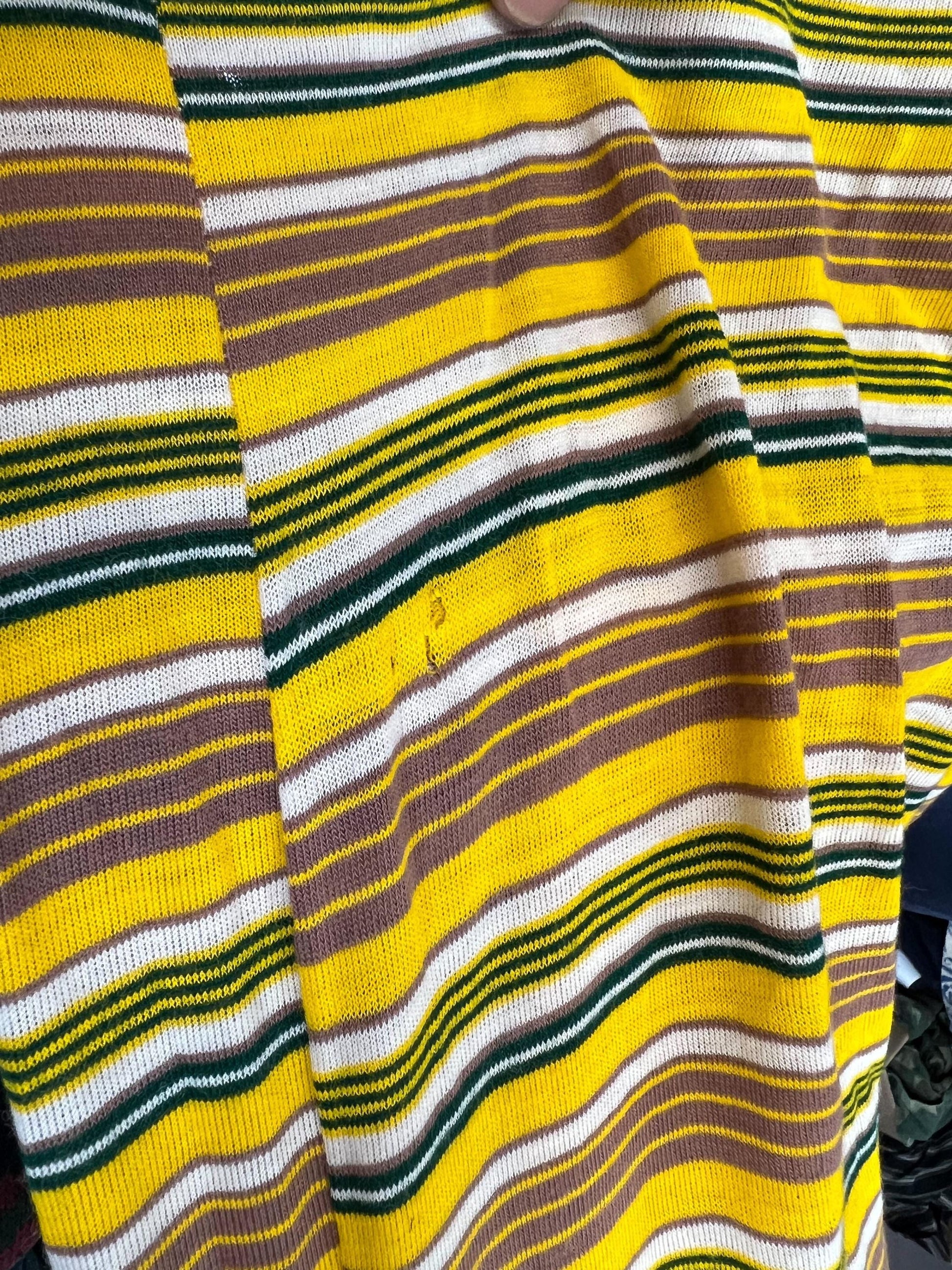 80s Striped Ringer Tank Top Yellow Brown Green White Single Stitch Small