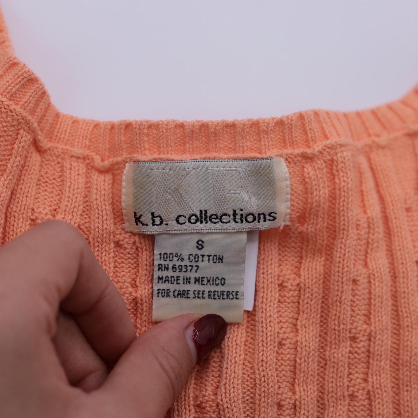 90s Cable Knit Vest Peach Scoop Neck Sleeveless Pullover Small