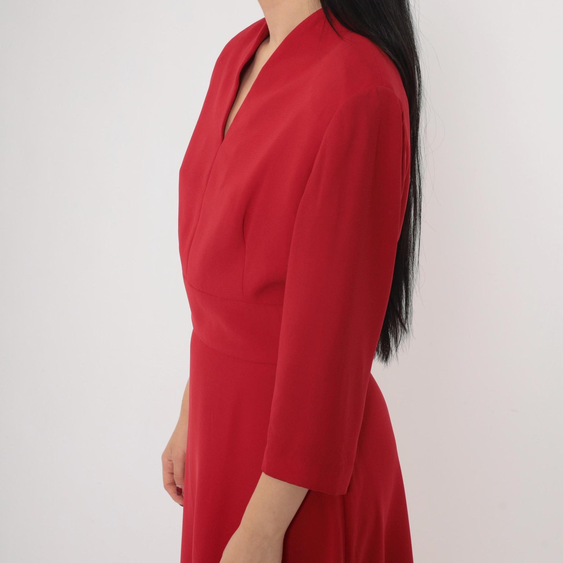 90s Donna Morgan Red Maxi Dress V-Neck High Waist Long Sleeve Small