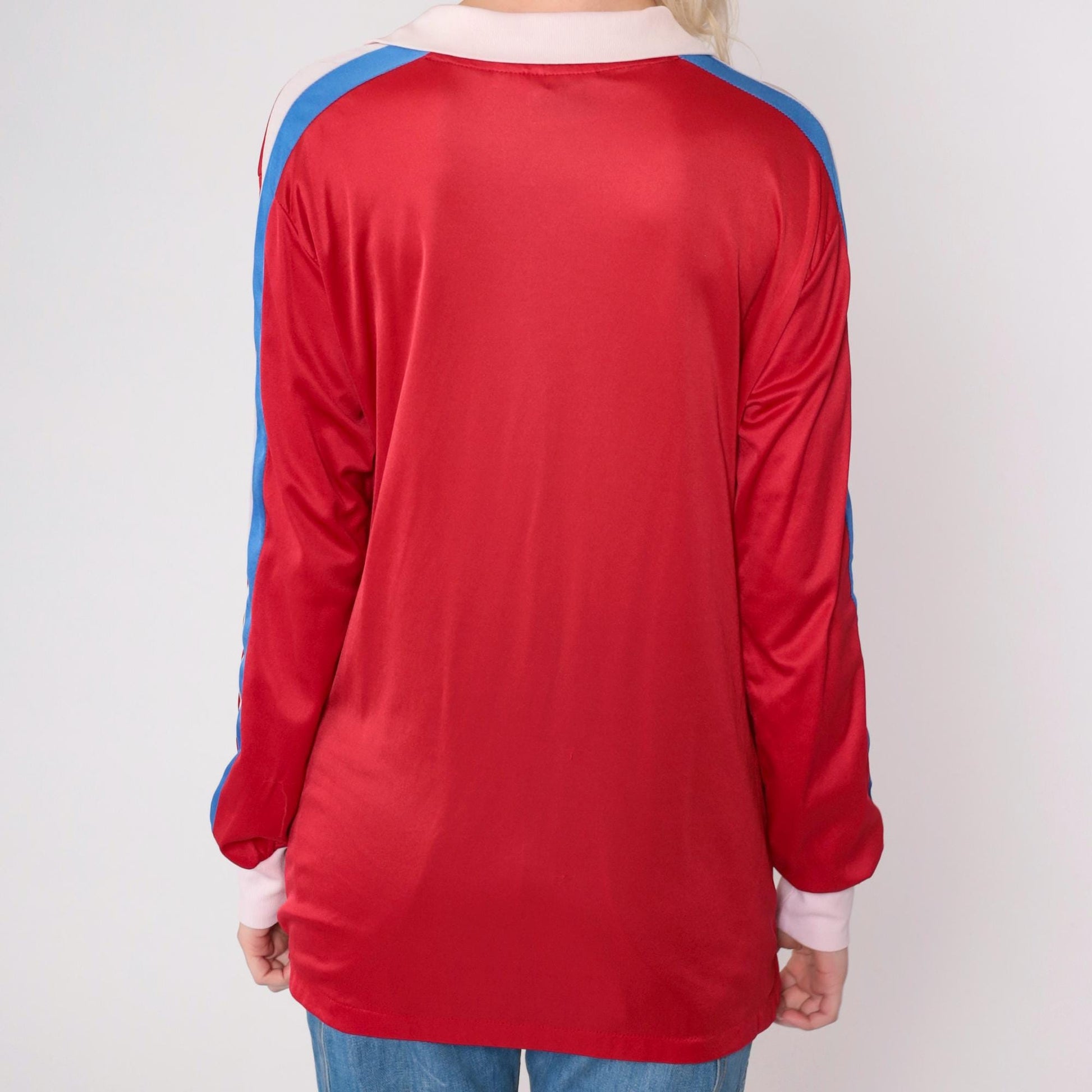 80s Colorado FC Boulder Soccer Jersey Red Blue Striped Long Sleeve Medium