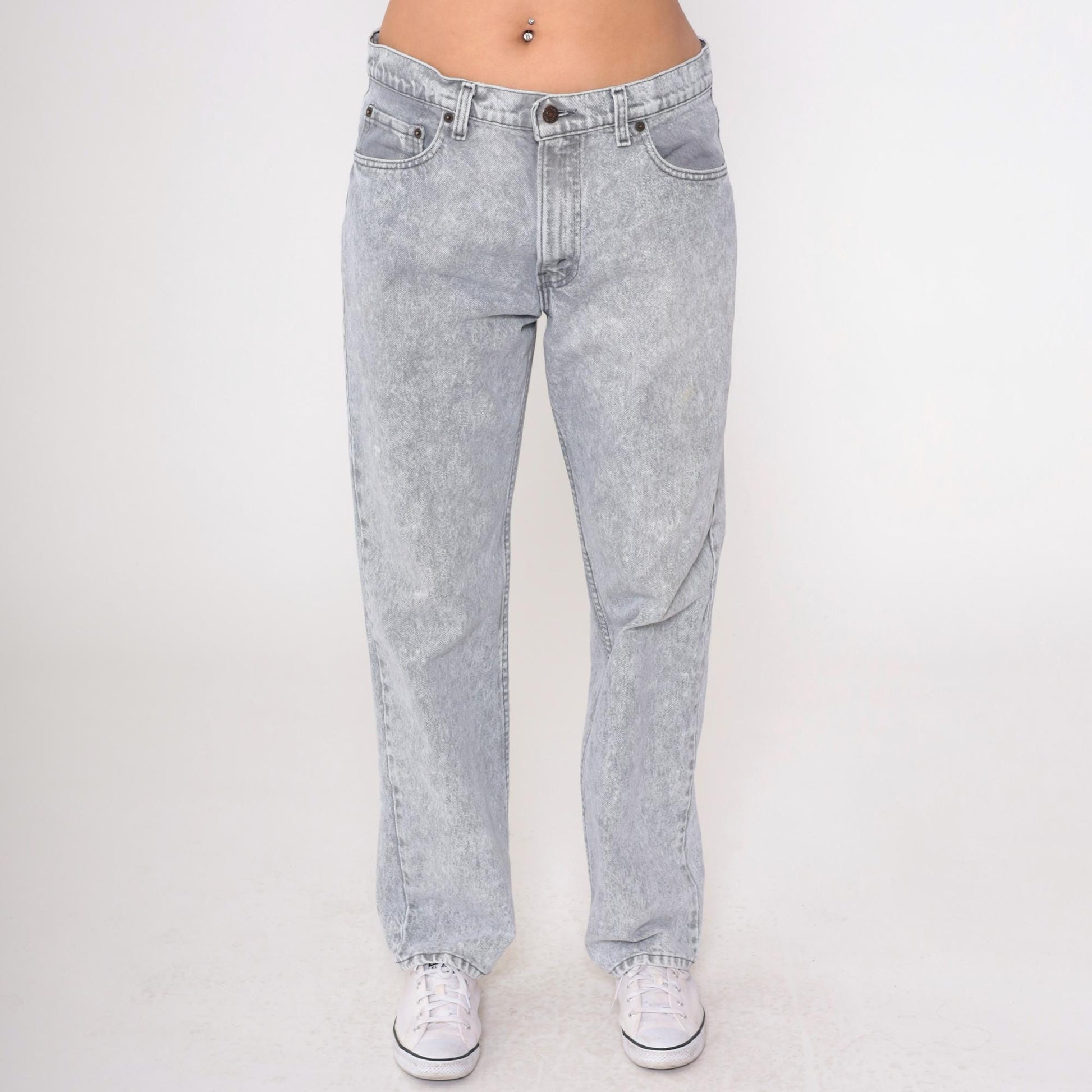 90s Levi's 506 Acid Wash Grey High-Rise Straight Jeans 36x32