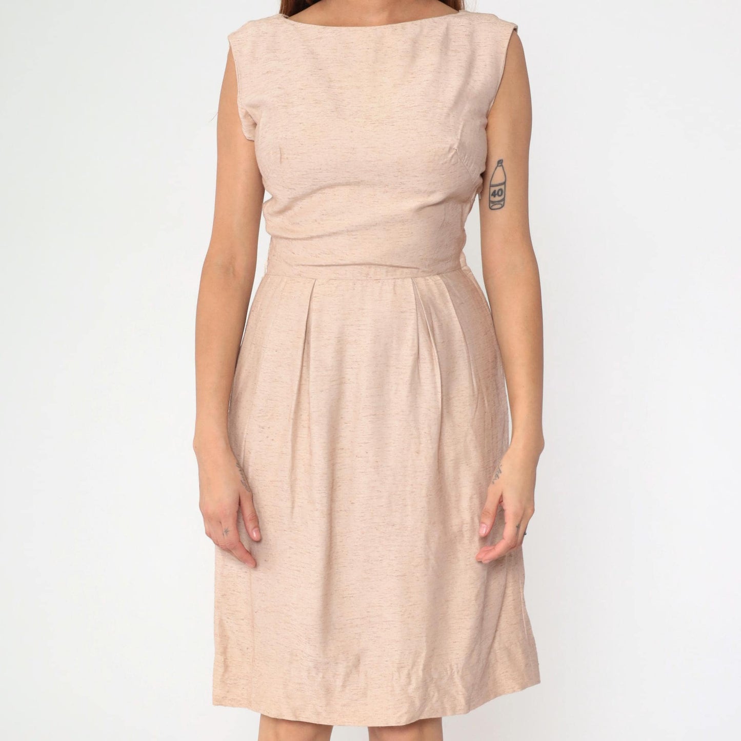 1960s Blush Pink Cocktail Dress Boatneck Wiggle Sheath Knee Small
