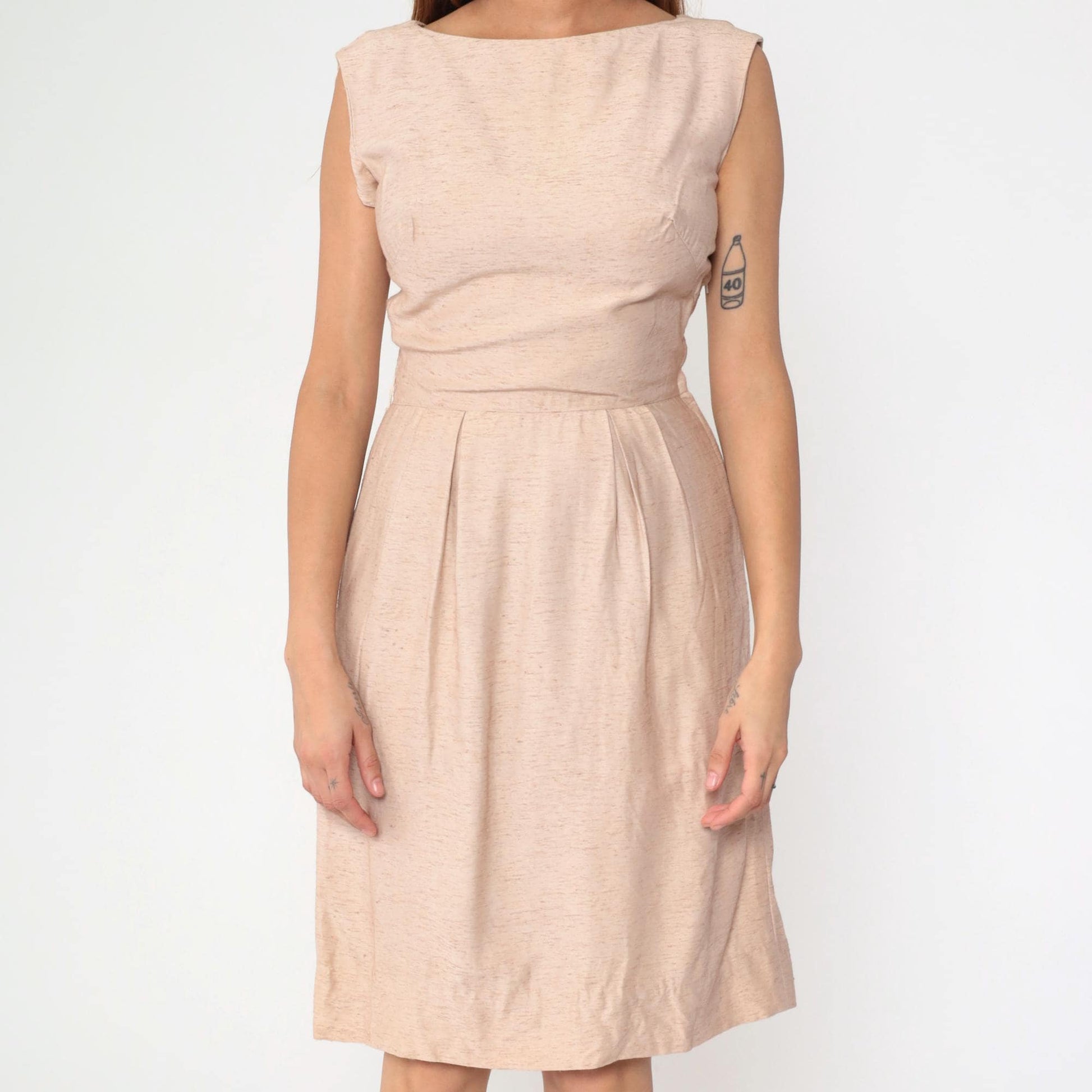 1960s Blush Pink Cocktail Dress Boatneck Wiggle Sheath Knee Small