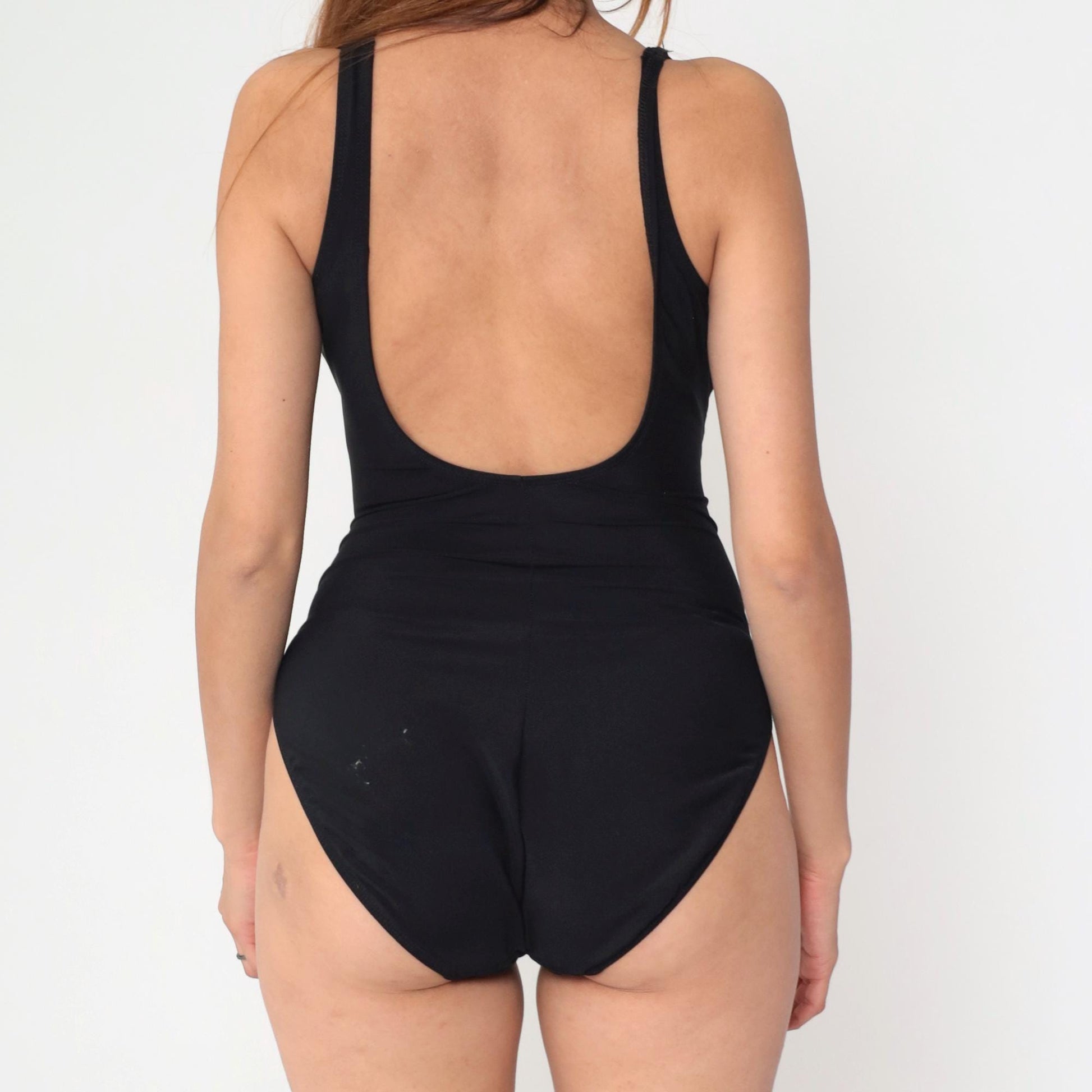 90s Black Gold Starburst One-Piece Swimsuit Scoop Back Large 12