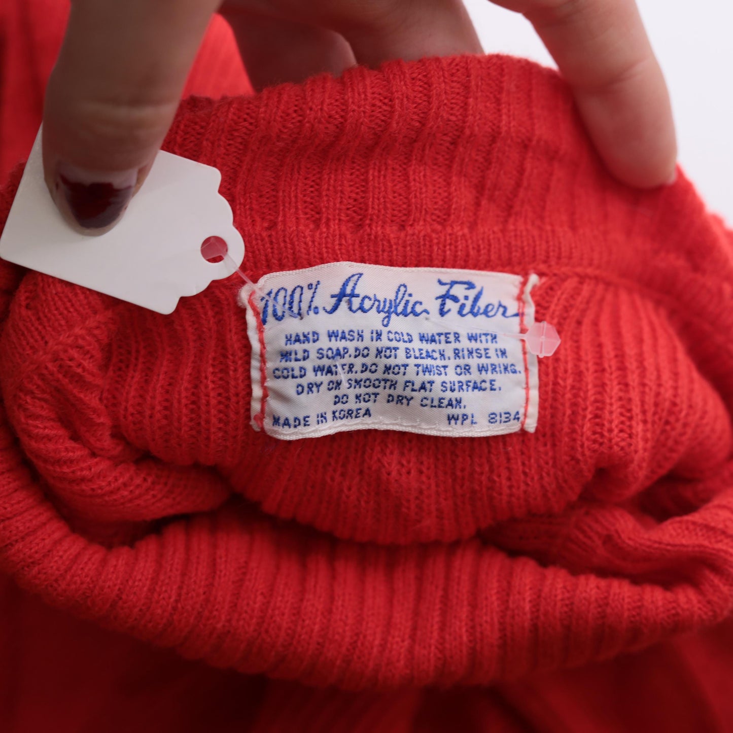 70s Red Ribbed Knit Turtleneck Sweater Pullover Medium