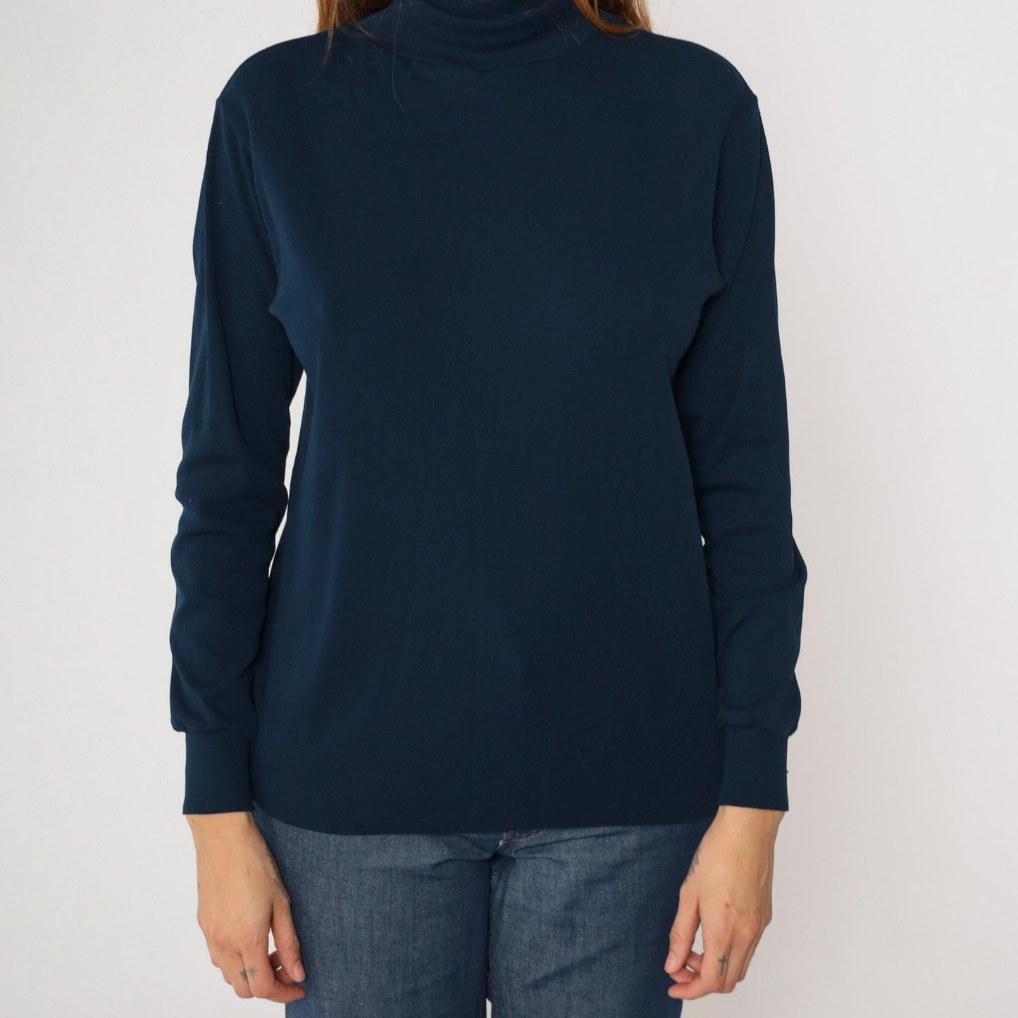 70s Roffe Ski Pullover Navy Mock Neck Nylon Long Sleeve Medium M