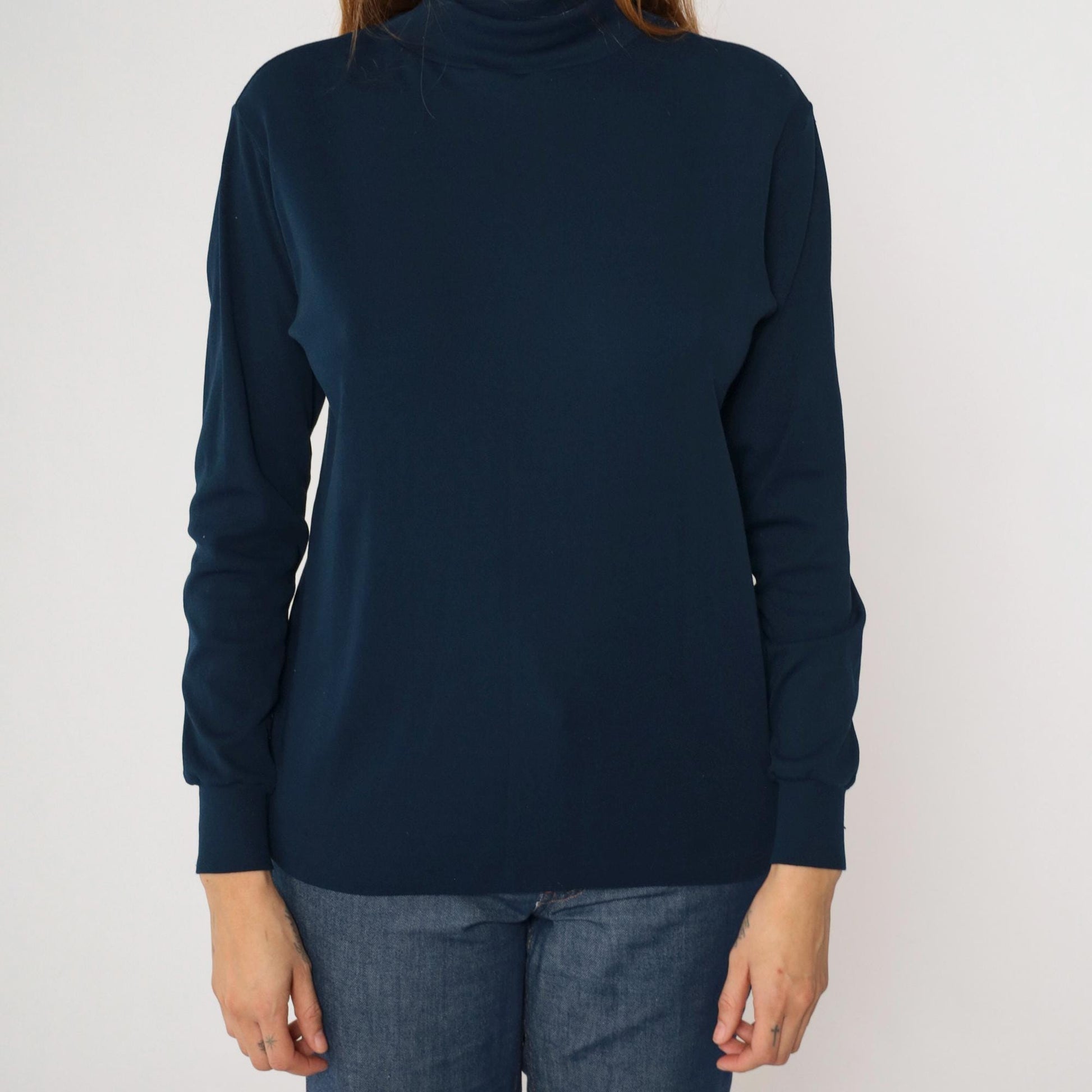 70s Roffe Ski Pullover Navy Mock Neck Nylon Long Sleeve Medium M