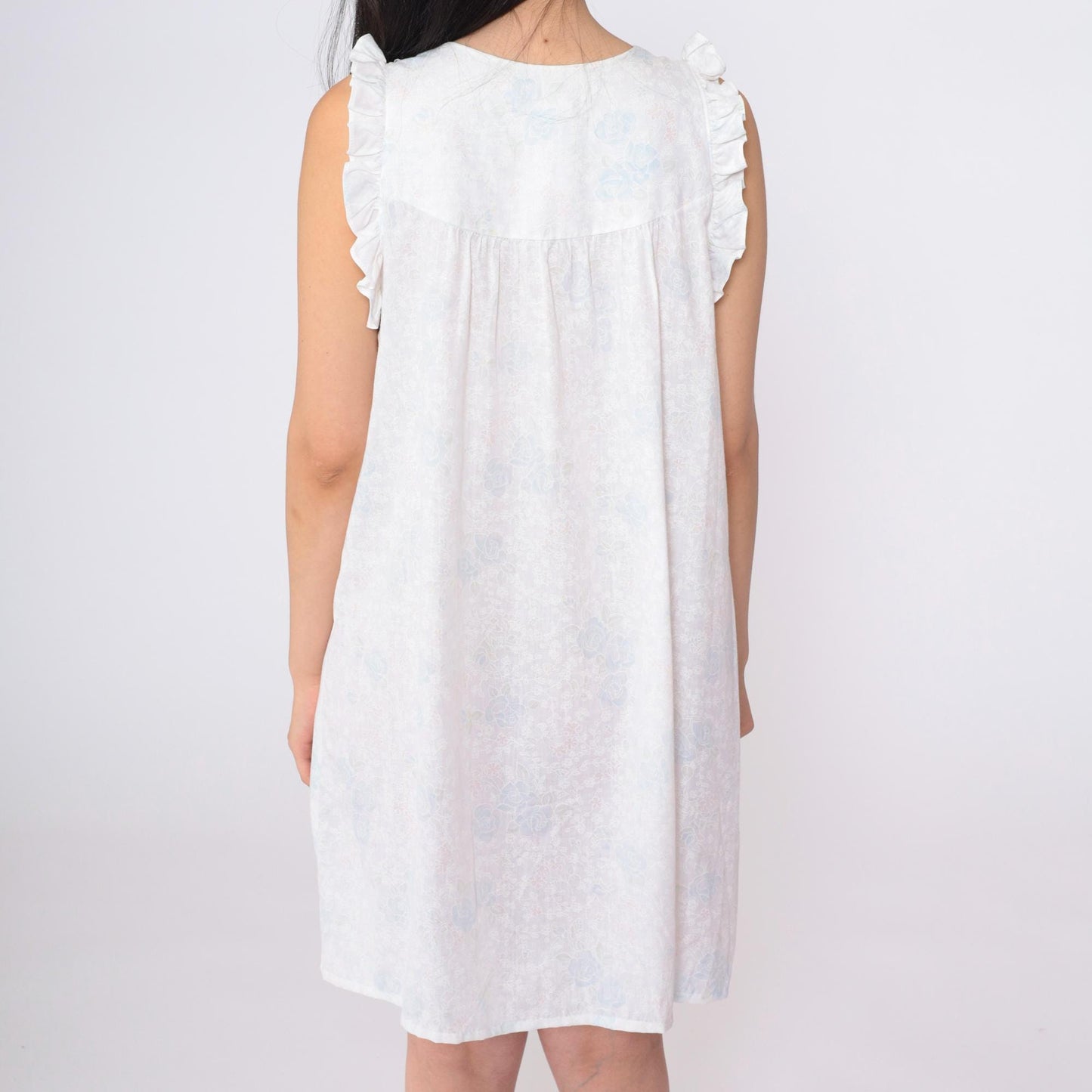 90s White Floral Nightgown Peter Pan Collar Embroidered Ruffled Mini Small