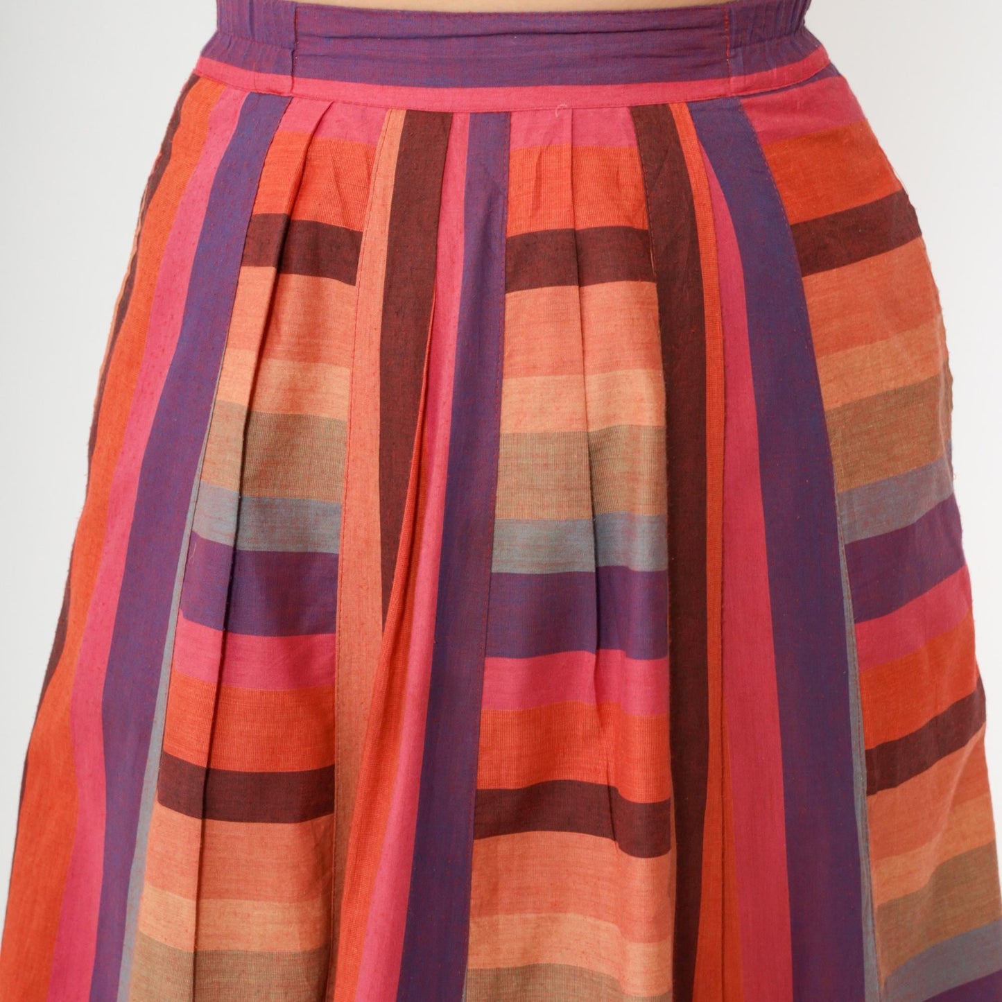 80s Striped Prairie Midi Skirt Pink Purple Orange Lace High Waisted Small