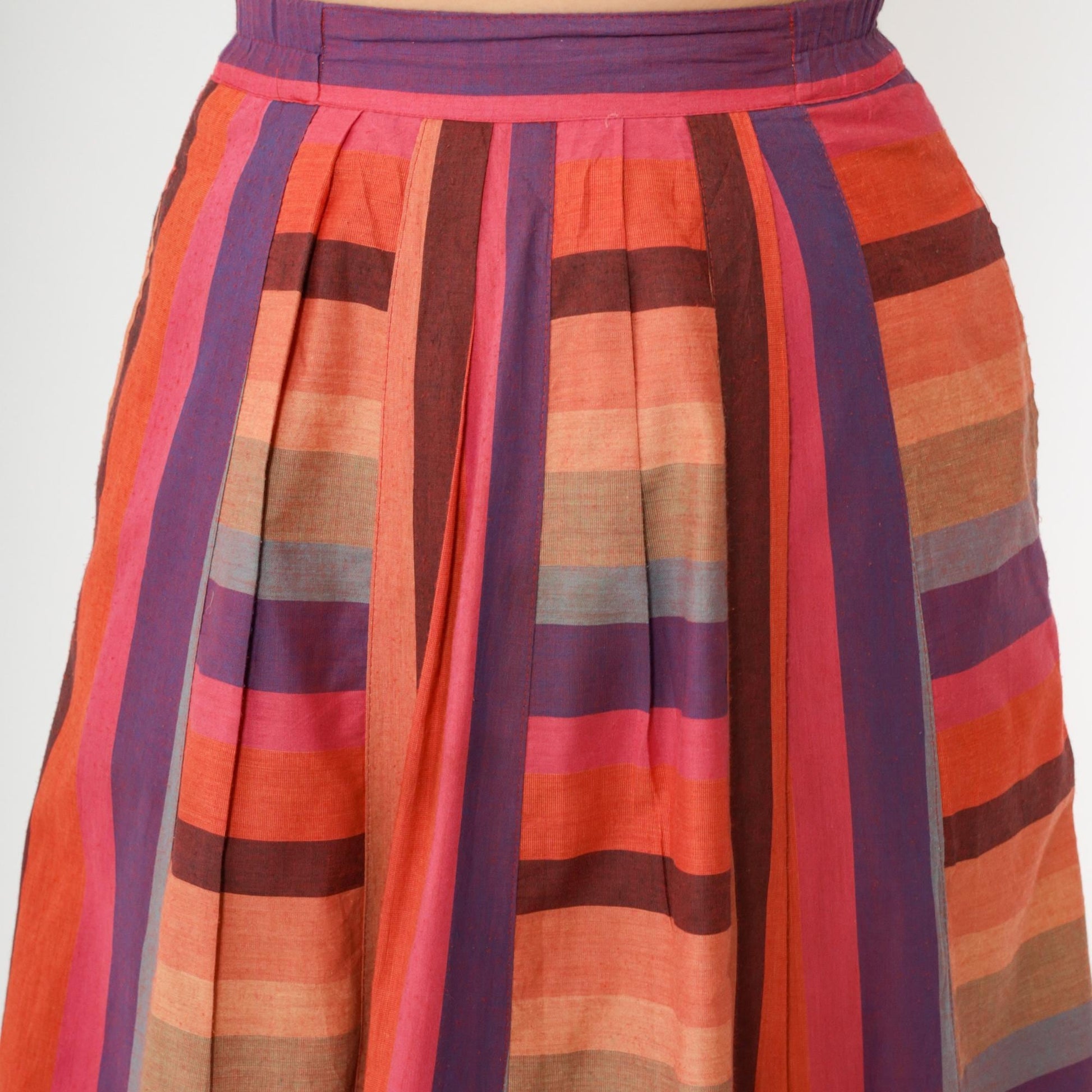 80s Striped Prairie Midi Skirt Pink Purple Orange Lace High Waisted Small