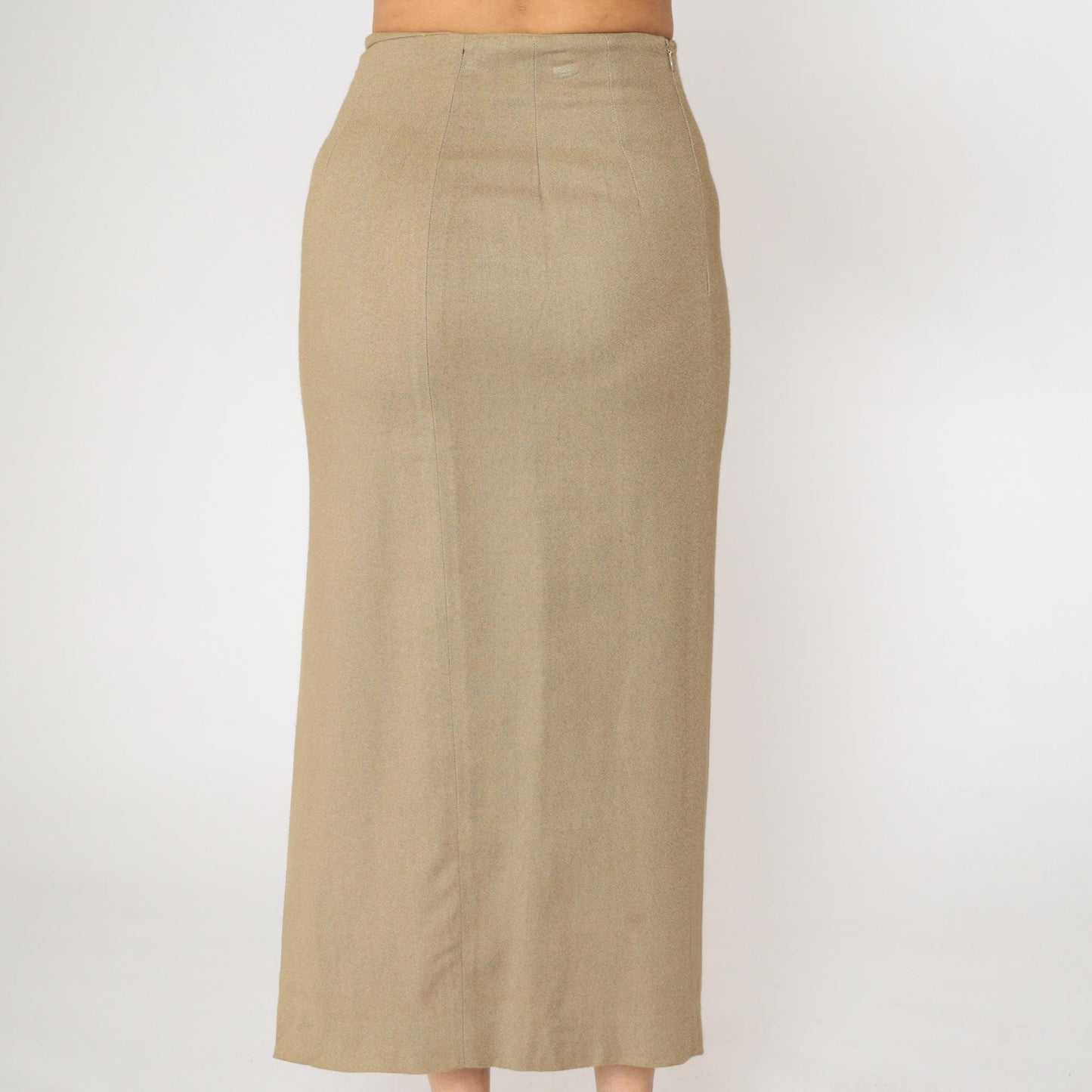 90s Express Khaki Maxi Skirt High Waisted Side Slit Straight Small S
