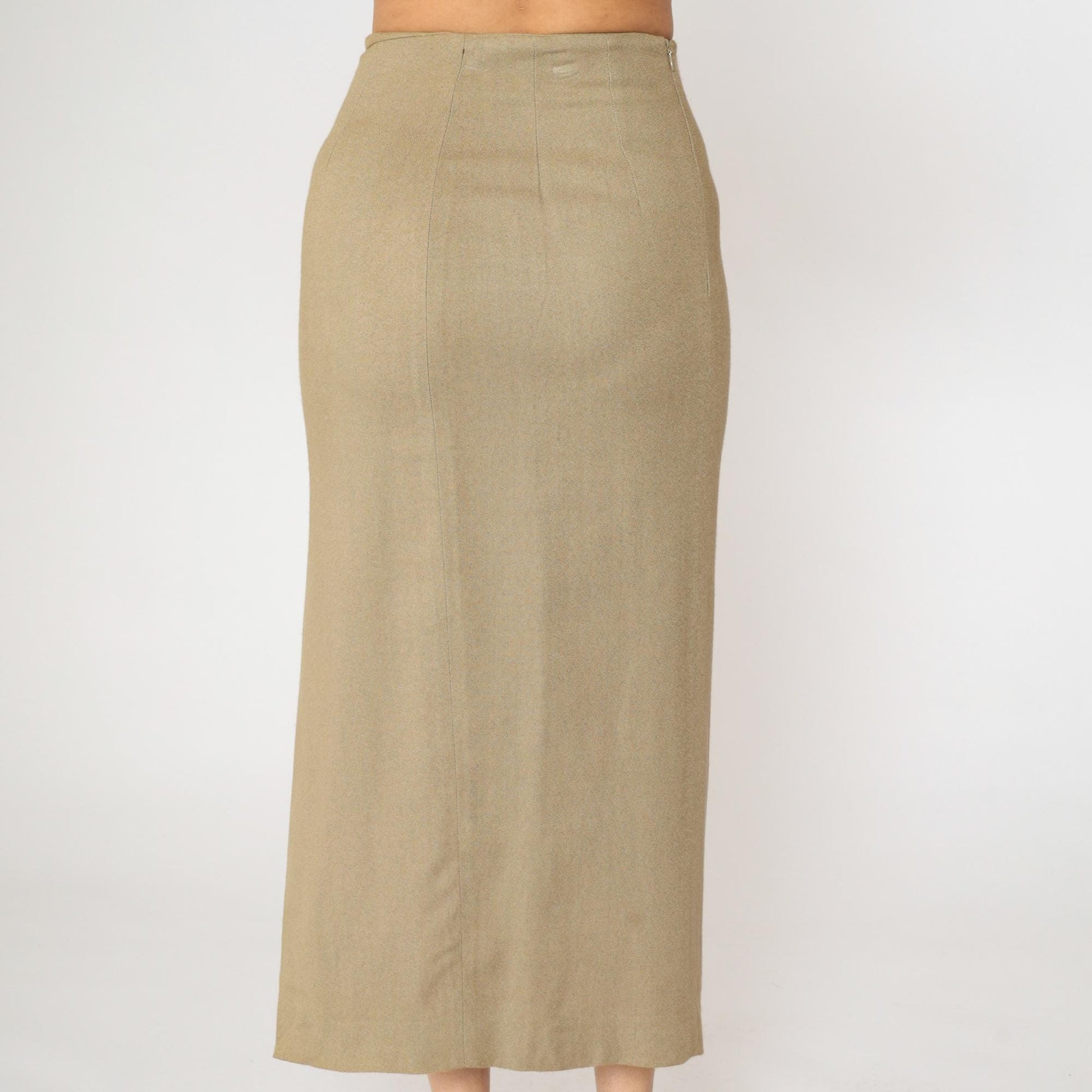 90s Express Khaki Maxi Skirt High Waisted Side Slit Straight Small S