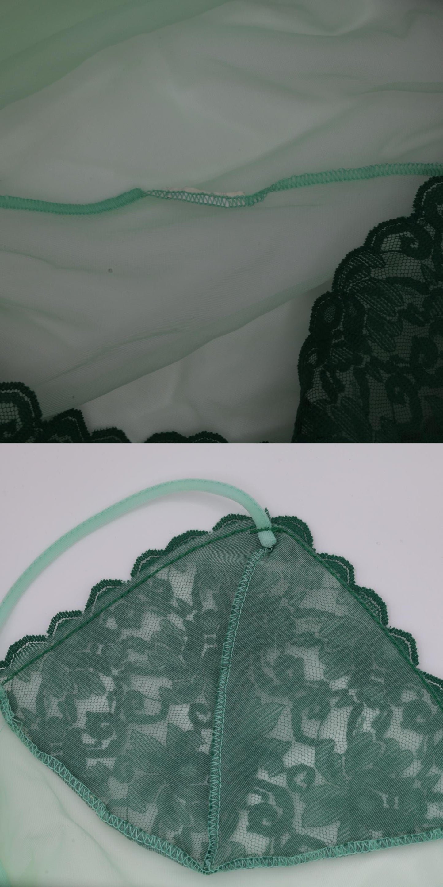 Y2K Mint Green Lace Cami Top Sheer Mesh Spaghetti Strap Lingerie Extra Small
