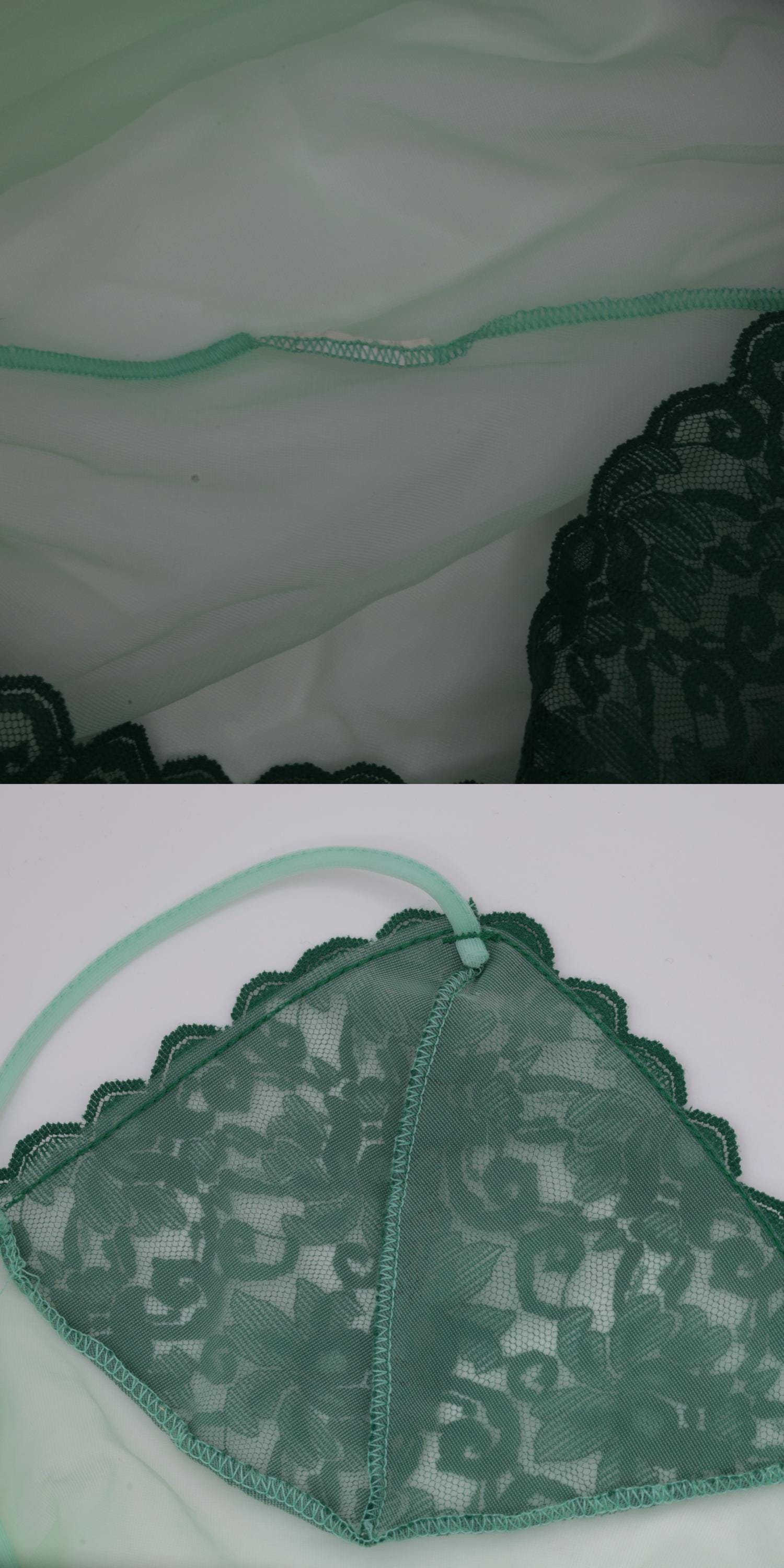 Y2K Mint Green Lace Cami Top Sheer Mesh Spaghetti Strap Lingerie Extra Small