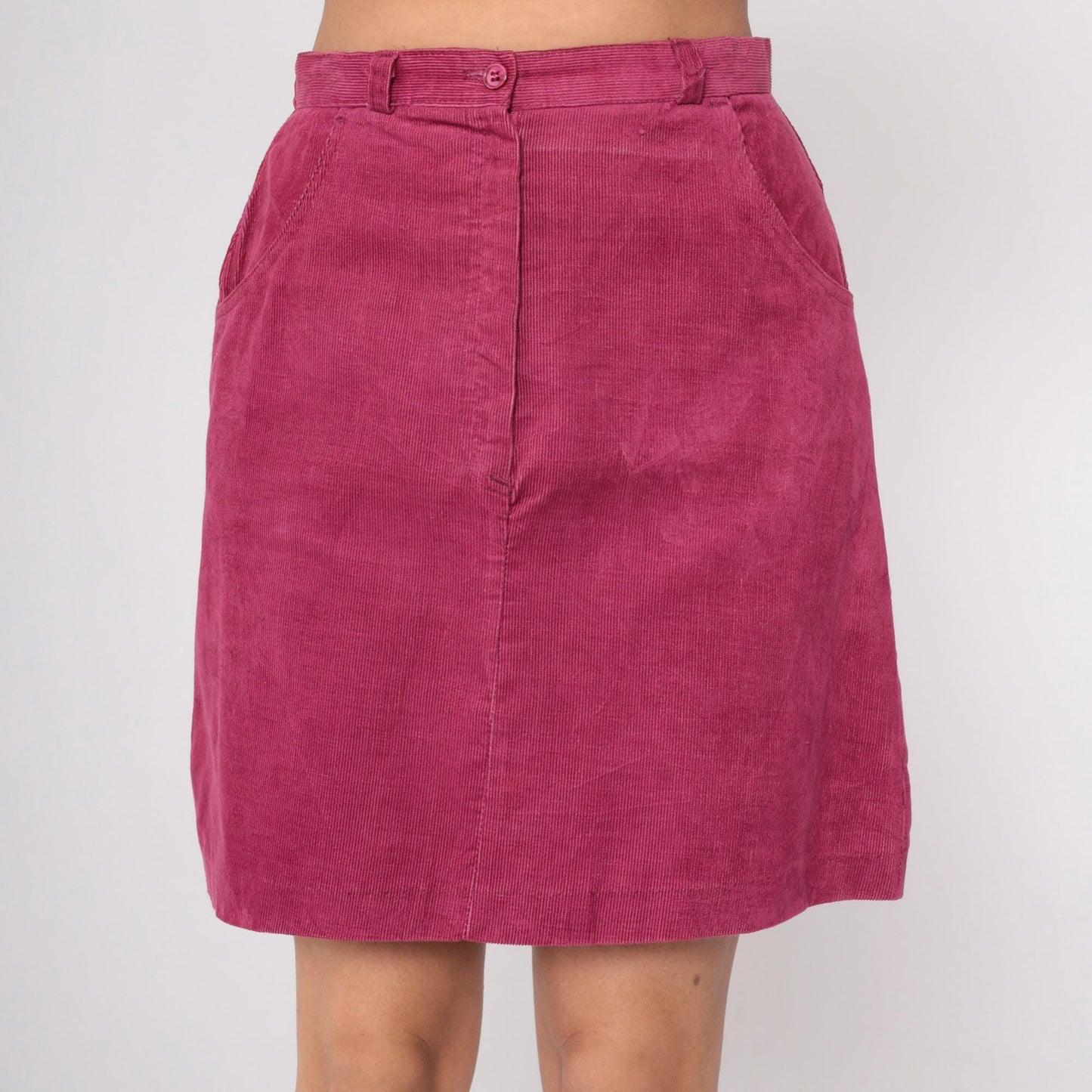 80s Corduroy Mini Skirt High Waist A-Line Pink Medium