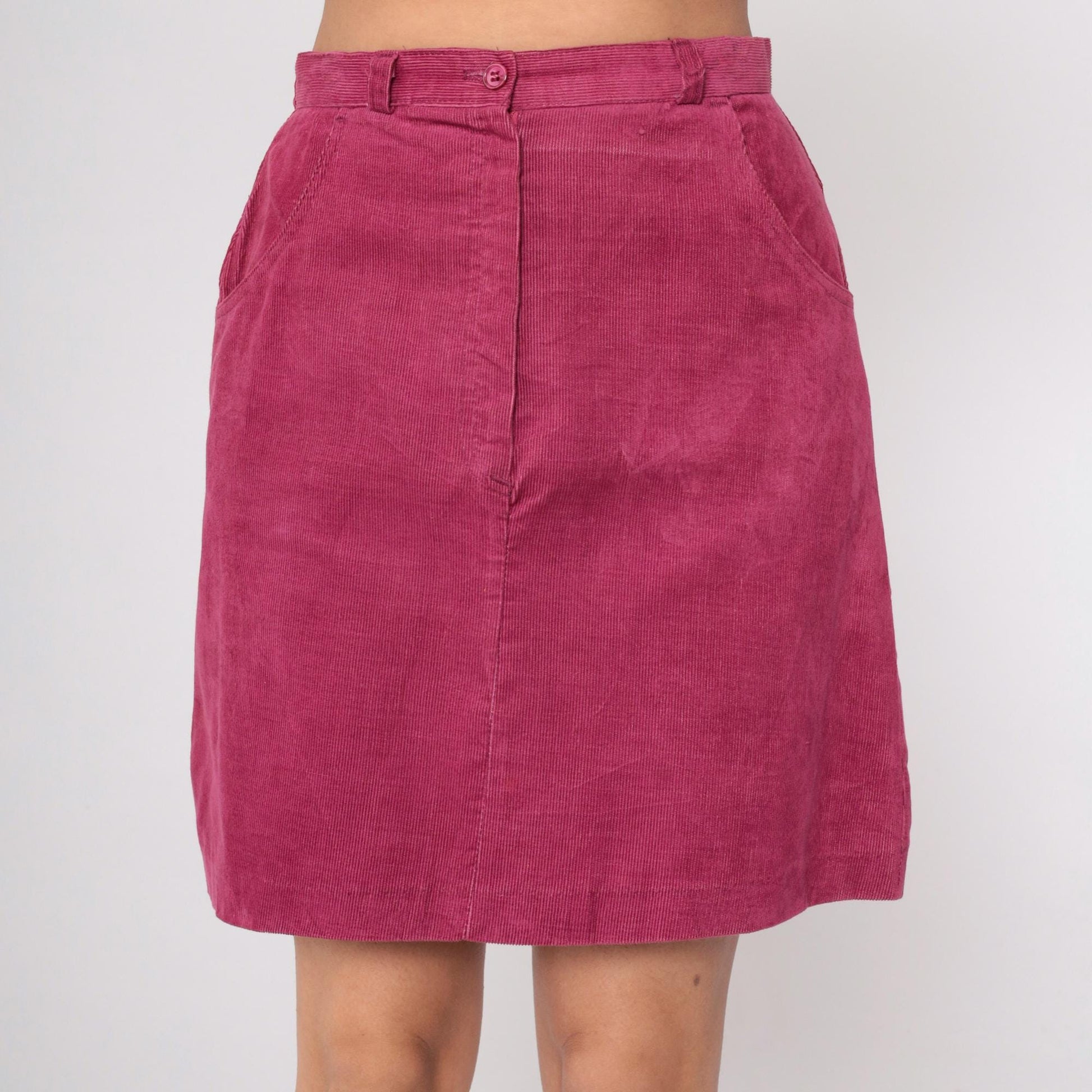 80s Corduroy Mini Skirt High Waist A-Line Pink Medium