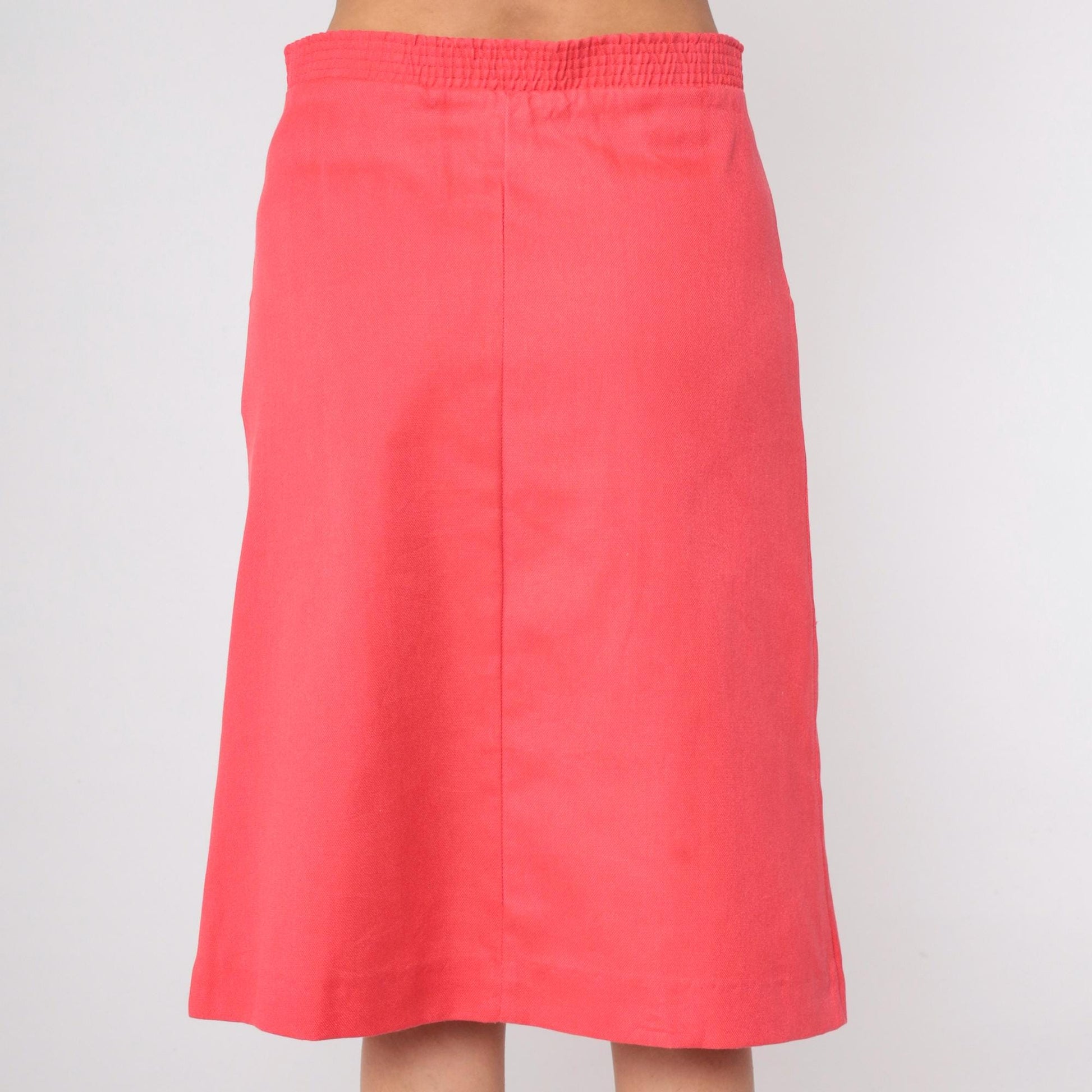 70s Sears Button-Front Midi Skirt Coral Pink High Waist Medium