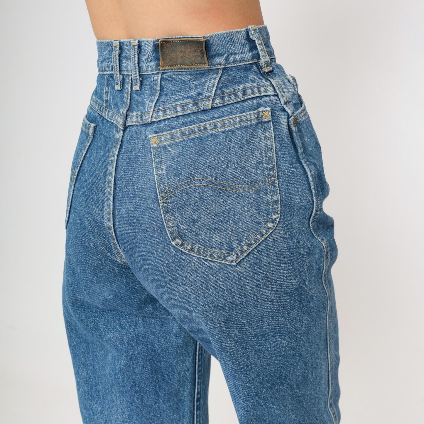 80s Lee High Waist Tapered Jeans Blue Denim Size 6