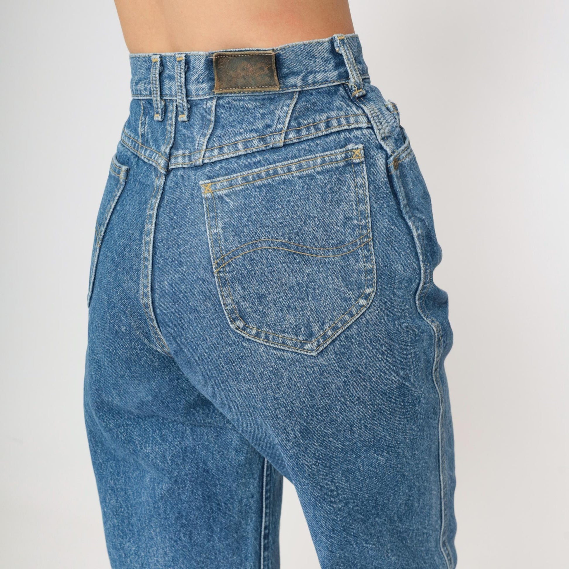 80s Lee High Waist Tapered Jeans Blue Denim Size 6