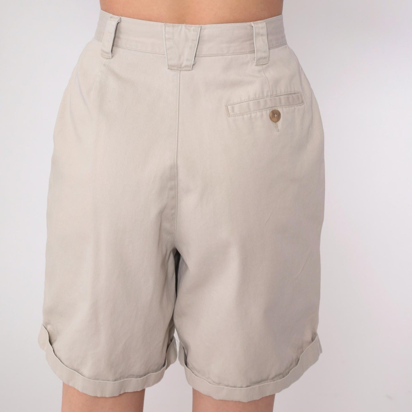 Eddie Bauer 90s Khaki Pleated Cotton Shorts High Rise Small 6