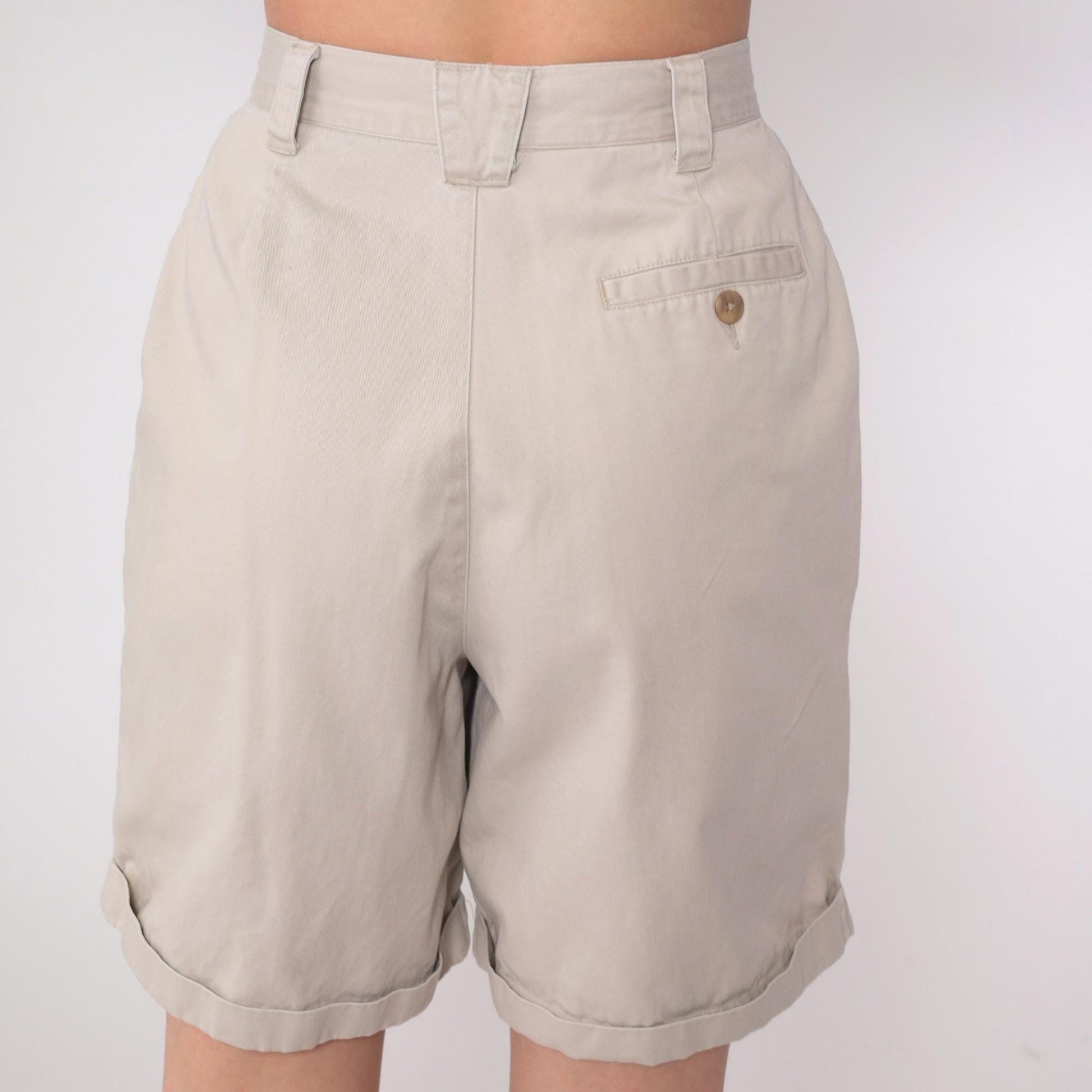 Eddie Bauer 90s Khaki Pleated Cotton Shorts High Rise Small 6
