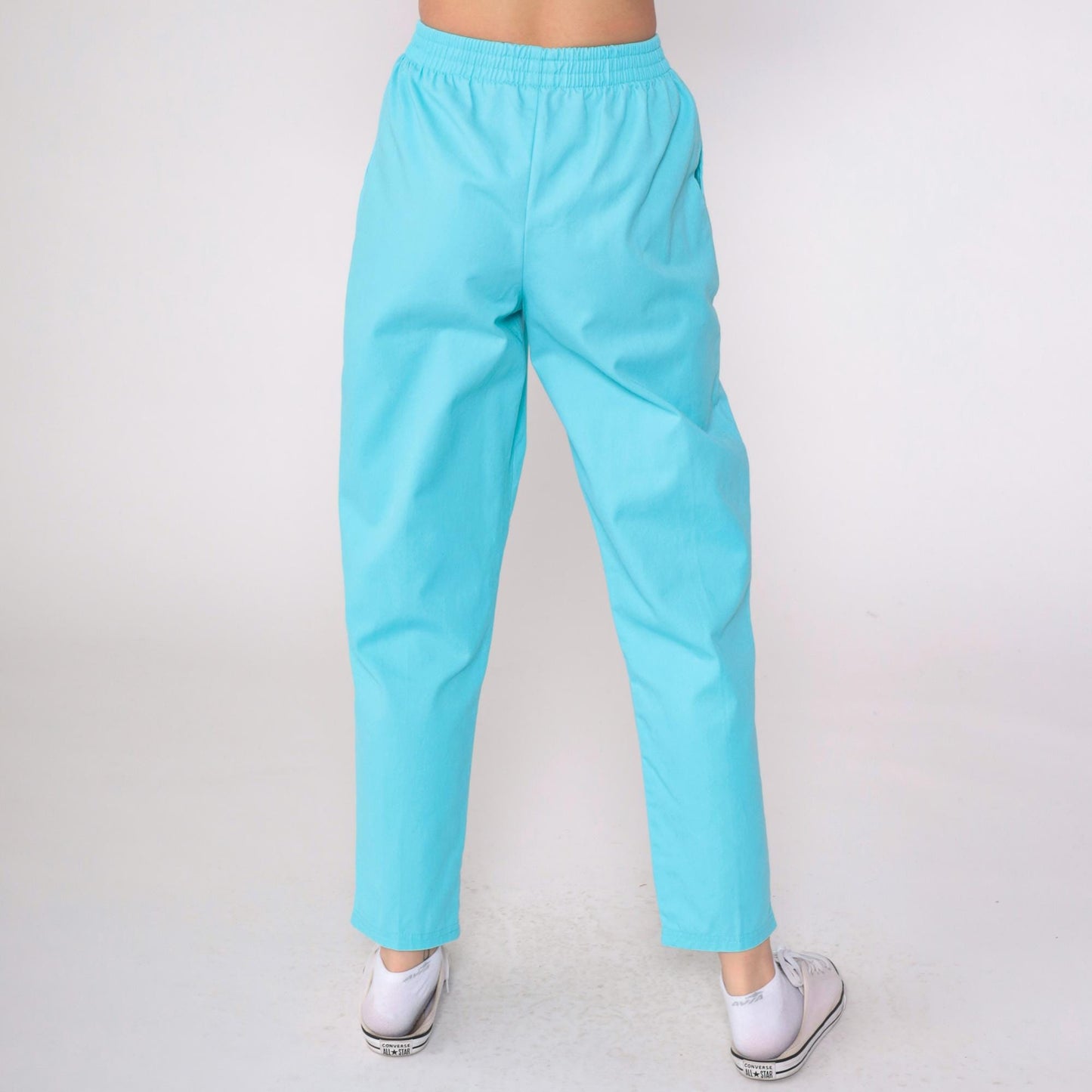 80s Bobbie Brooks Blue Tapered Pull-On Trousers Elastic Waist Petite Small