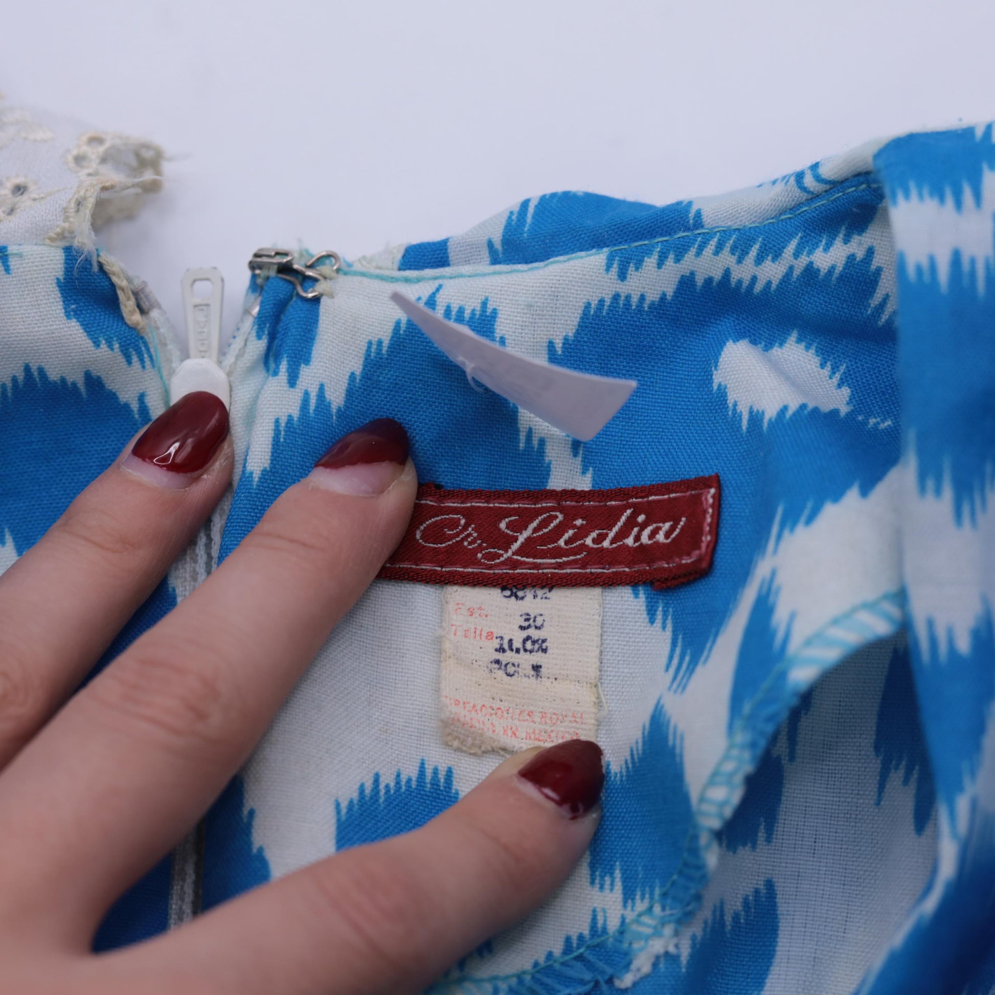 80s Blue Leopard Print Fit and Flare Midi Dress Sailor Collar Puff Sleeve Medium