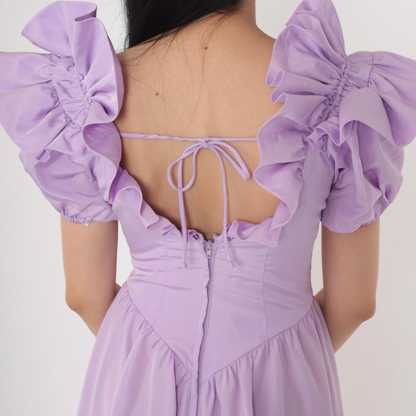 80s Lavender Puff Sleeve Ball Gown Sweetheart Neckline Basque Waist Small