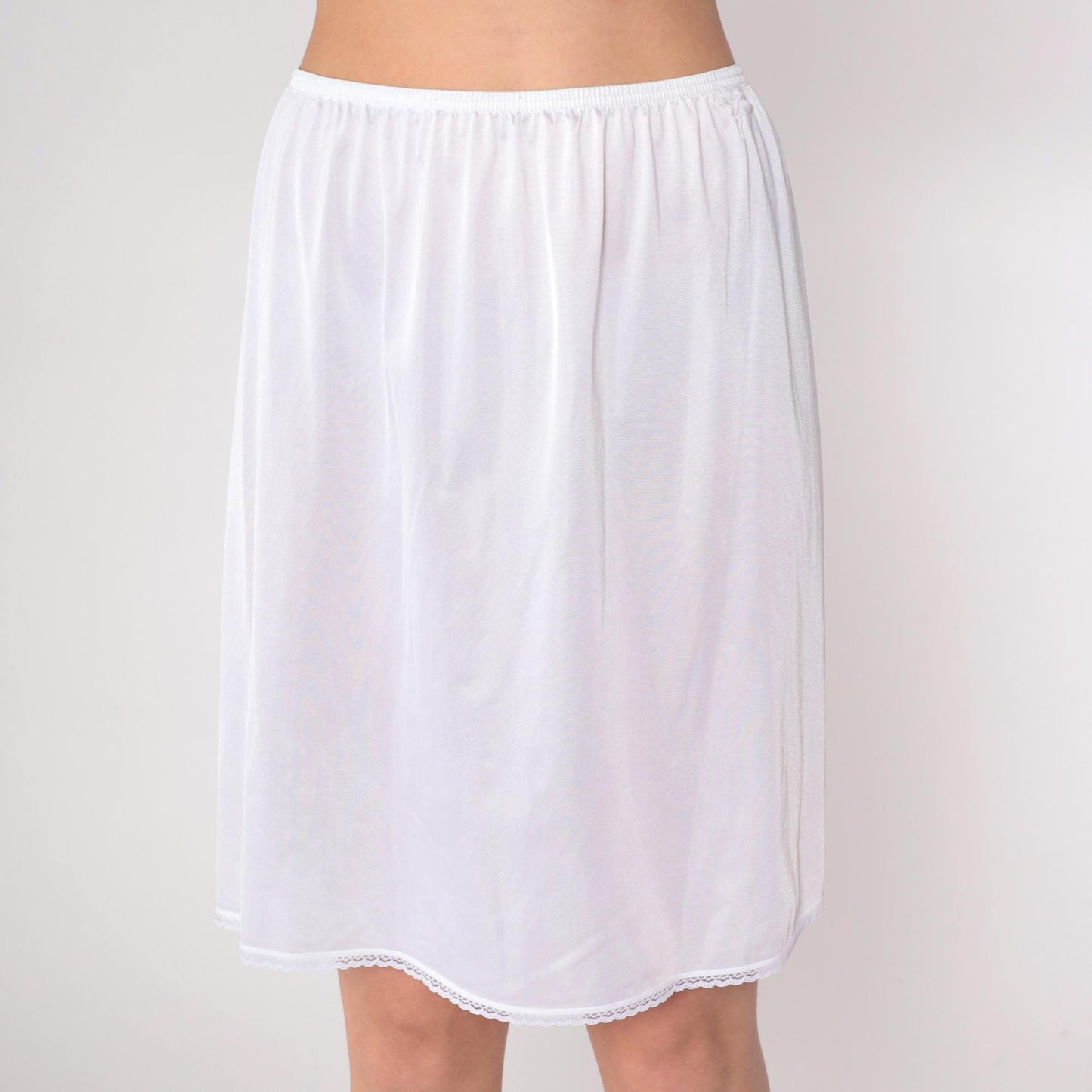 80s Vanity Fair White Nylon Slip Skirt Mini Lace Trim Medium