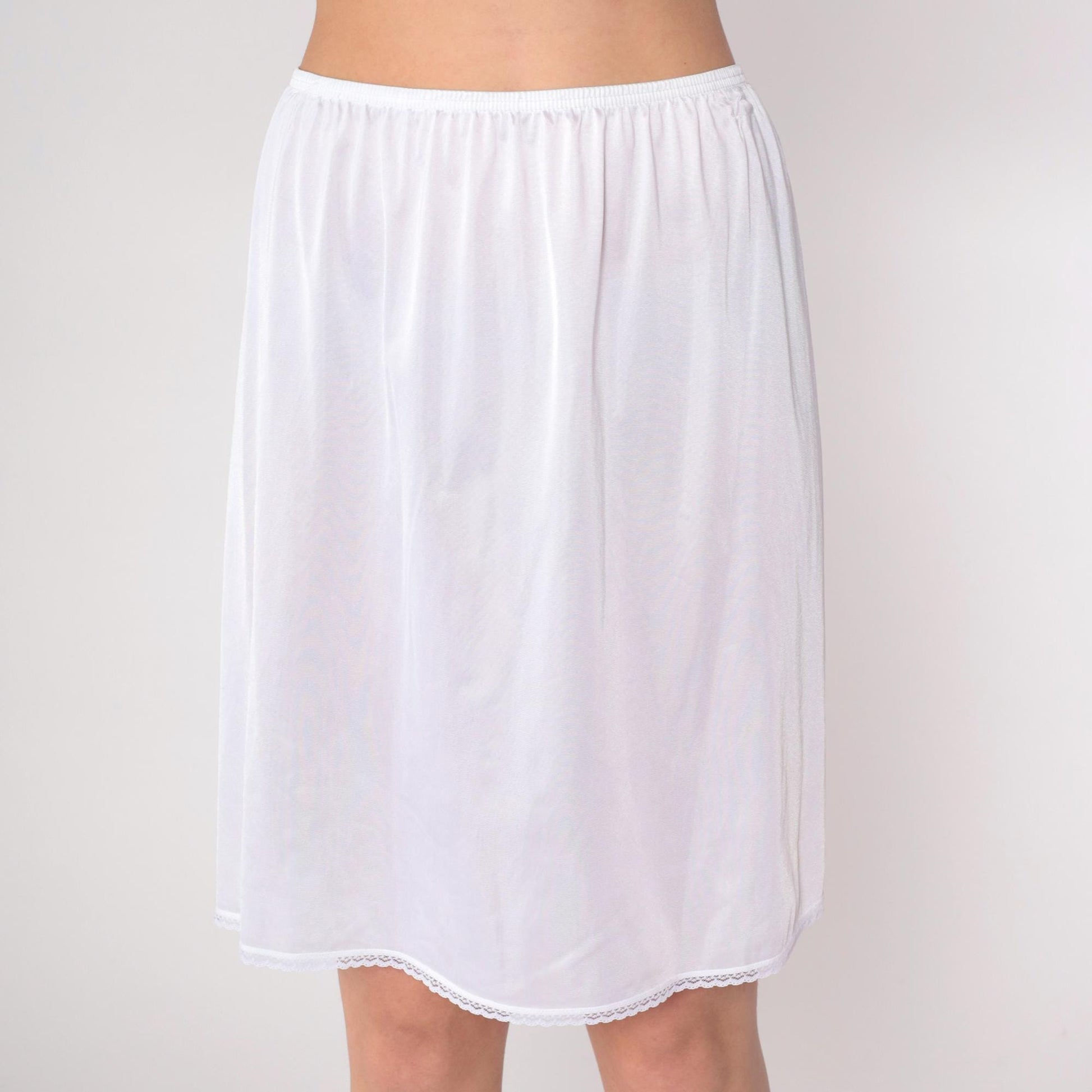 80s Vanity Fair White Nylon Slip Skirt Mini Lace Trim Medium